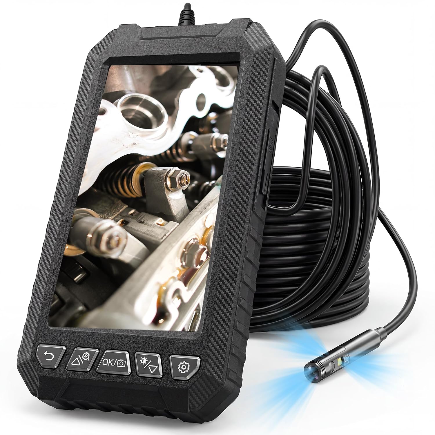 3.9mm Industrial Endoscope, 720P Borescope Inspection Camera with 4.3" Screen, 11.5FT Semi-Rigid Cable, 32GB Card, IP67 Waterproof Snake Cameras with Lights for Automotive, Plumbing