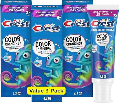 Crest Advanced Kids Fluoride Toothpaste, Bubblegum Flavor, 4.2 oz, 3 Count, Color-Changing Anticavity Toothpaste