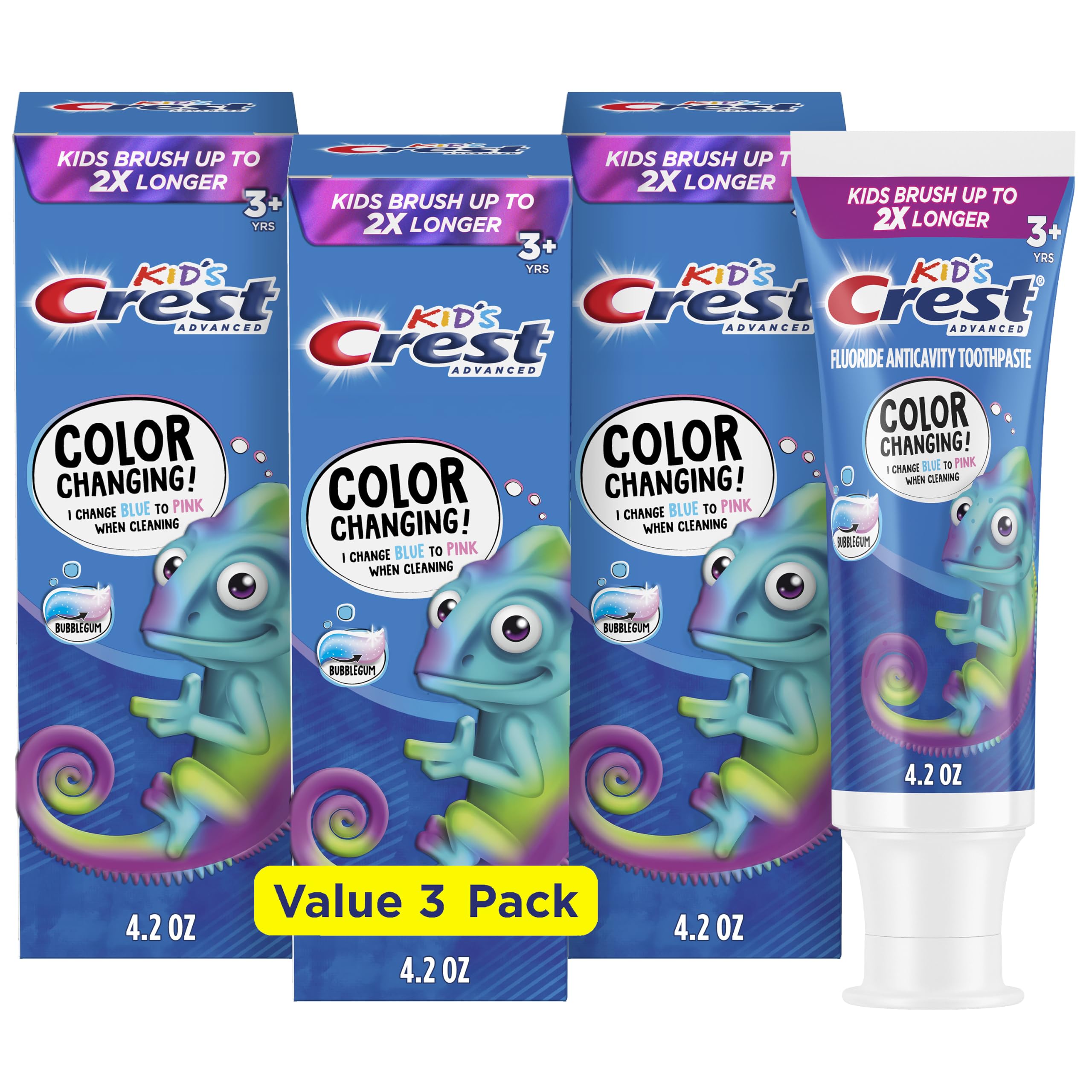 Crest Advanced Kid's Fluoride Toothpaste, Bubblegum Flavor, 4.2 oz, 3 Count