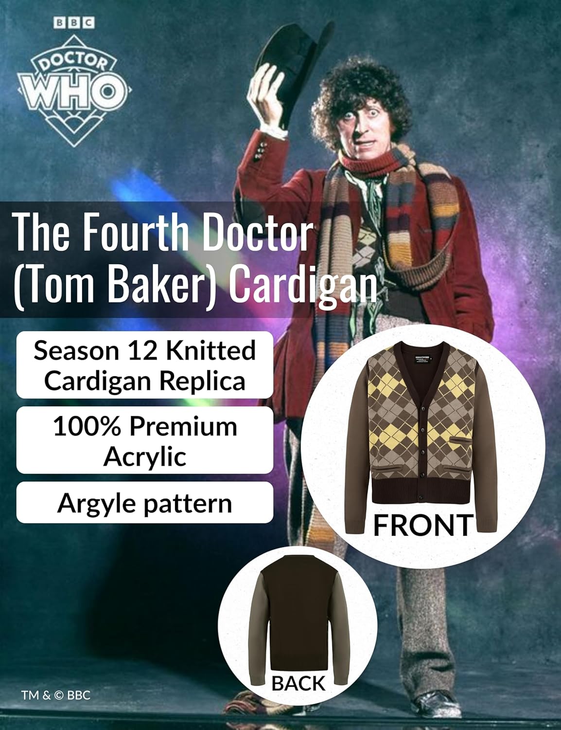 Fourth Doctor Cardigan - Tom Baker Dr Who Sweater