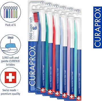 Curaprox Sensitive Supersoft Toothbrush CS 3960, 6 Pack, Colors May Vary