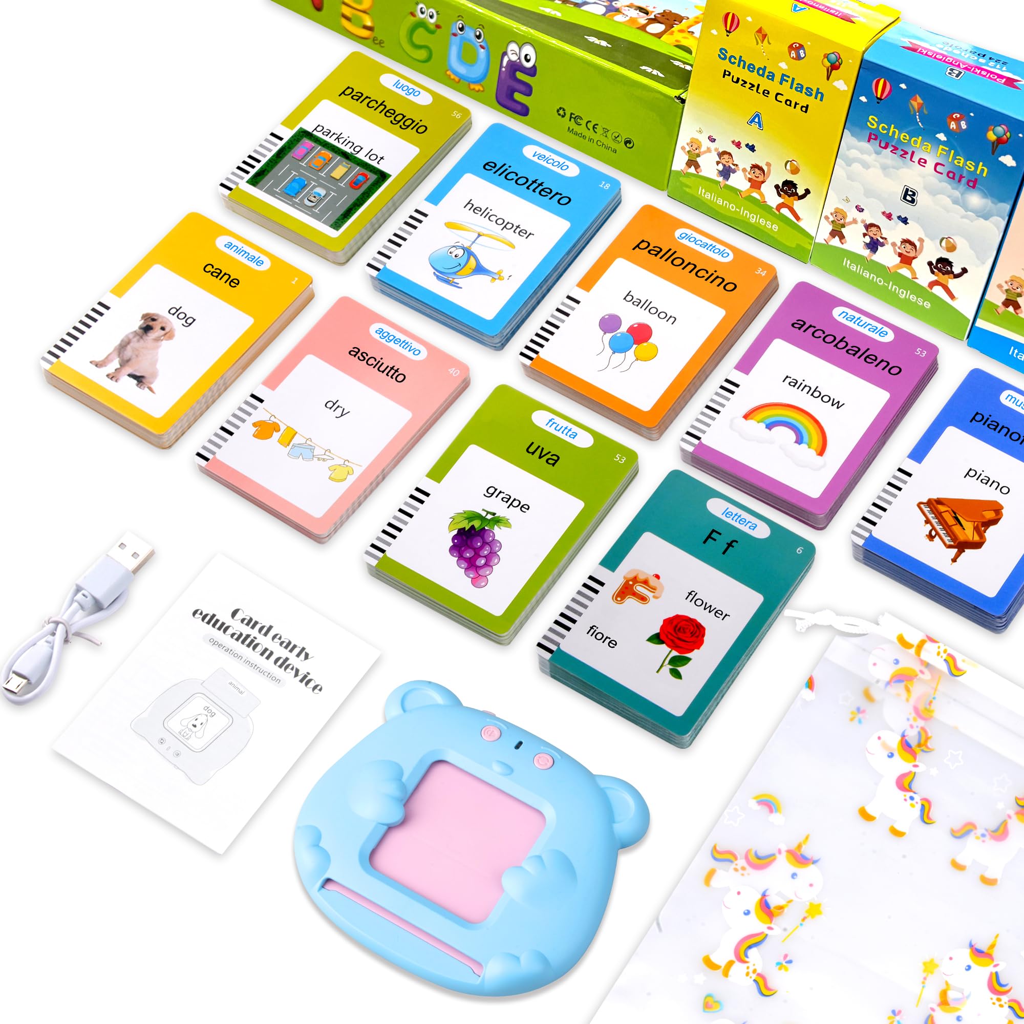 510 Parole Amico Vocabolo Gioco Italiano, Giochi Montessori 2 Anni, Giochi Bimbi 2-3 Anni, Regali Di Compleanno Giochi Di Autismo per Bambini Blu (Italiano/Inglese/Bilingua)