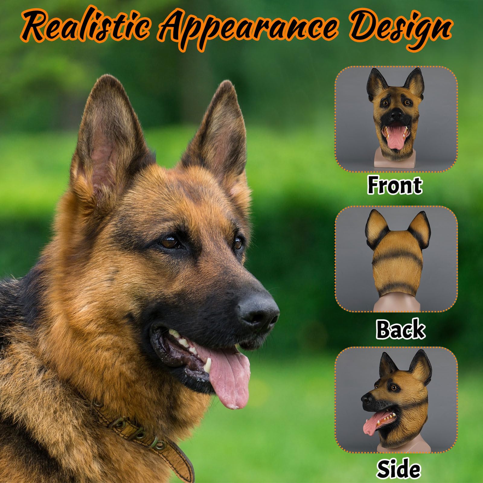 BEJOYFMY German Shepherd Dog Mask, Latex Realistic Animal Full Head Dog Mask Costume for Cosplay Party Props - Image 4