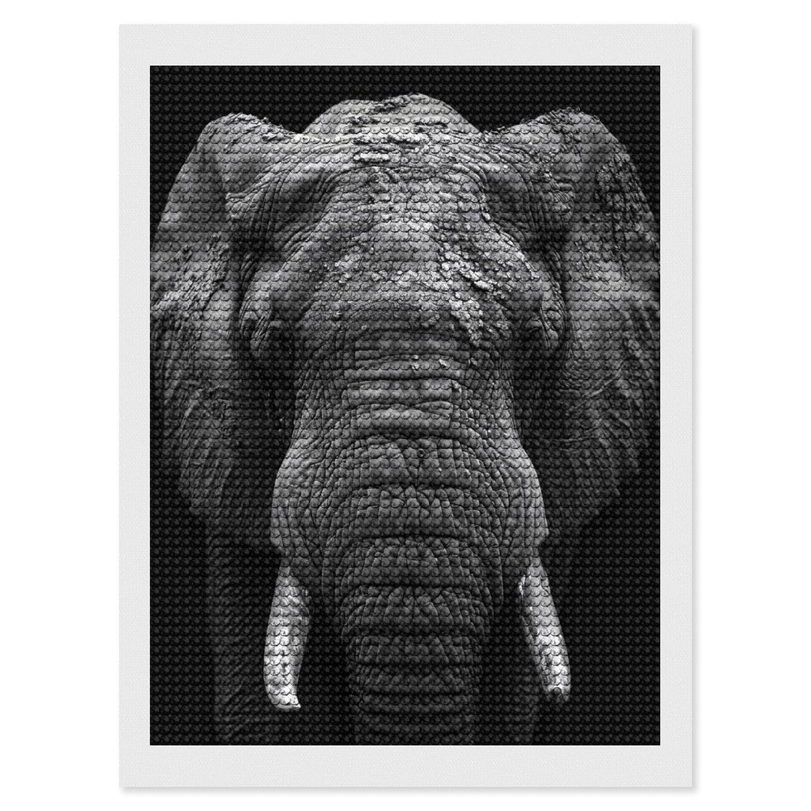 Junmoney Monochrome Elephant Portrait Diamond Art Canvas 12"x16", for Family Craft Time, Creative Leisure Activity, Living Room Decor, Festive Craft Gift