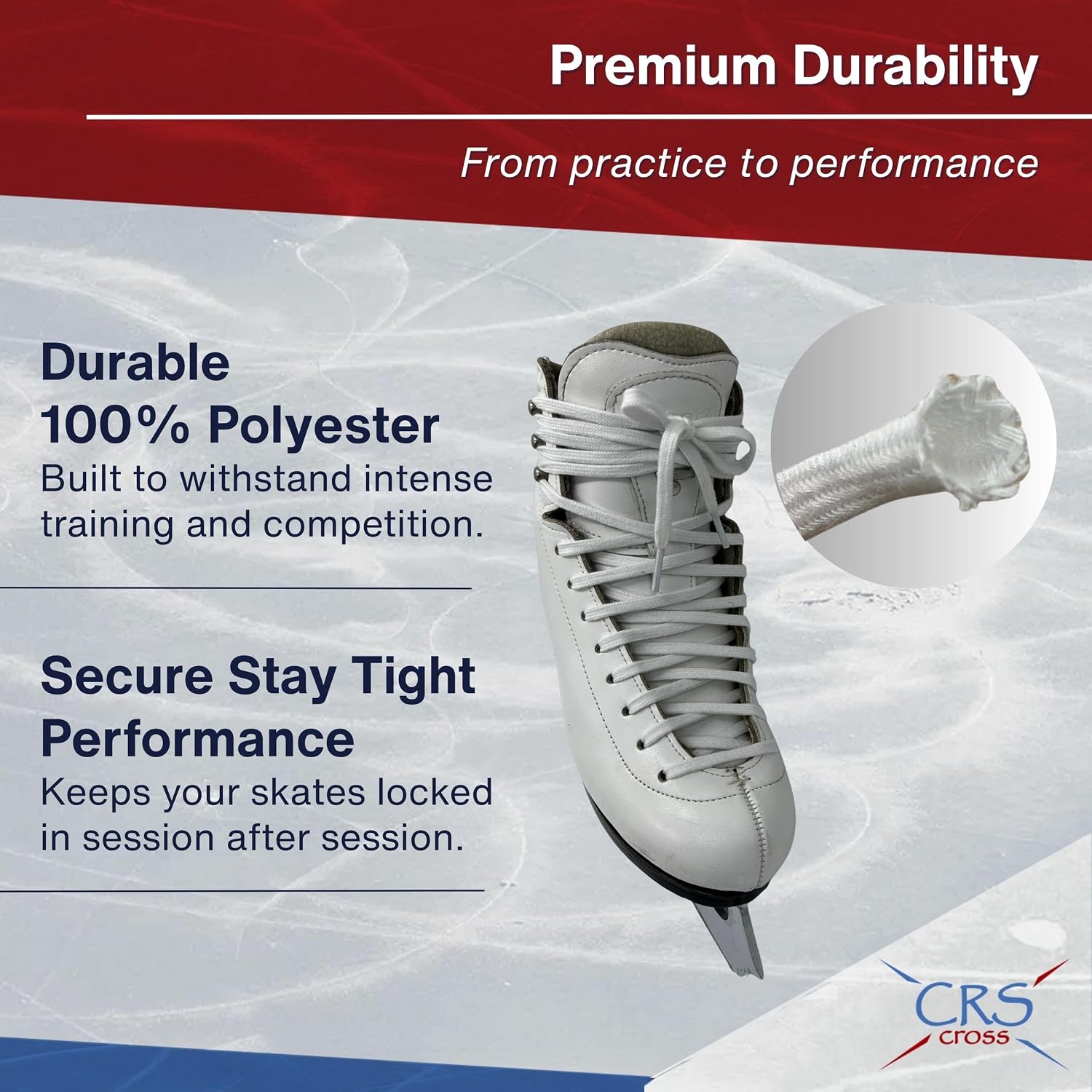 Figure Skate Laces. 2 Pair, White Polyester for Skating | 2 Pair Stay Tight Skate Shoelaces for Ice Skating, Figure Skating, and Roller Skates. Flat Tubular Polyester for strength