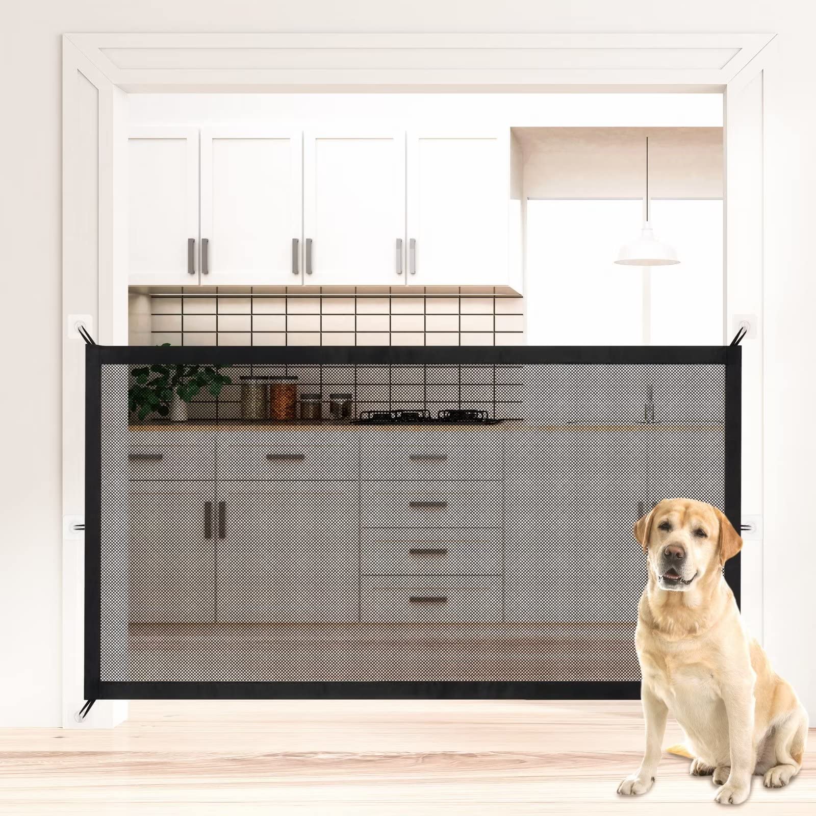 NWK 180cm X 75cm Magic Pet Gate for The House Stairs Providing a Safe Enclosure for Pets and Baby to Play and Rest, for Baby Safety, 12 Hooks