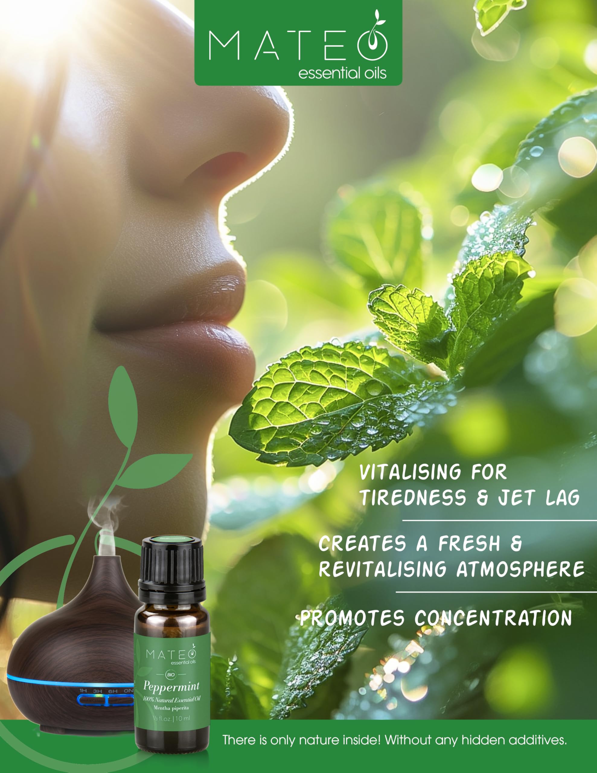 MateoEssentialOils – Olio Essenziale di Menta Piperita 100% Puro & Naturale – Qualità terapeutica – Ideale per Aromaterapia, Diffusori, Massaggi e Cura del Corpo – Effetto Rinfrescante – 10 ml.