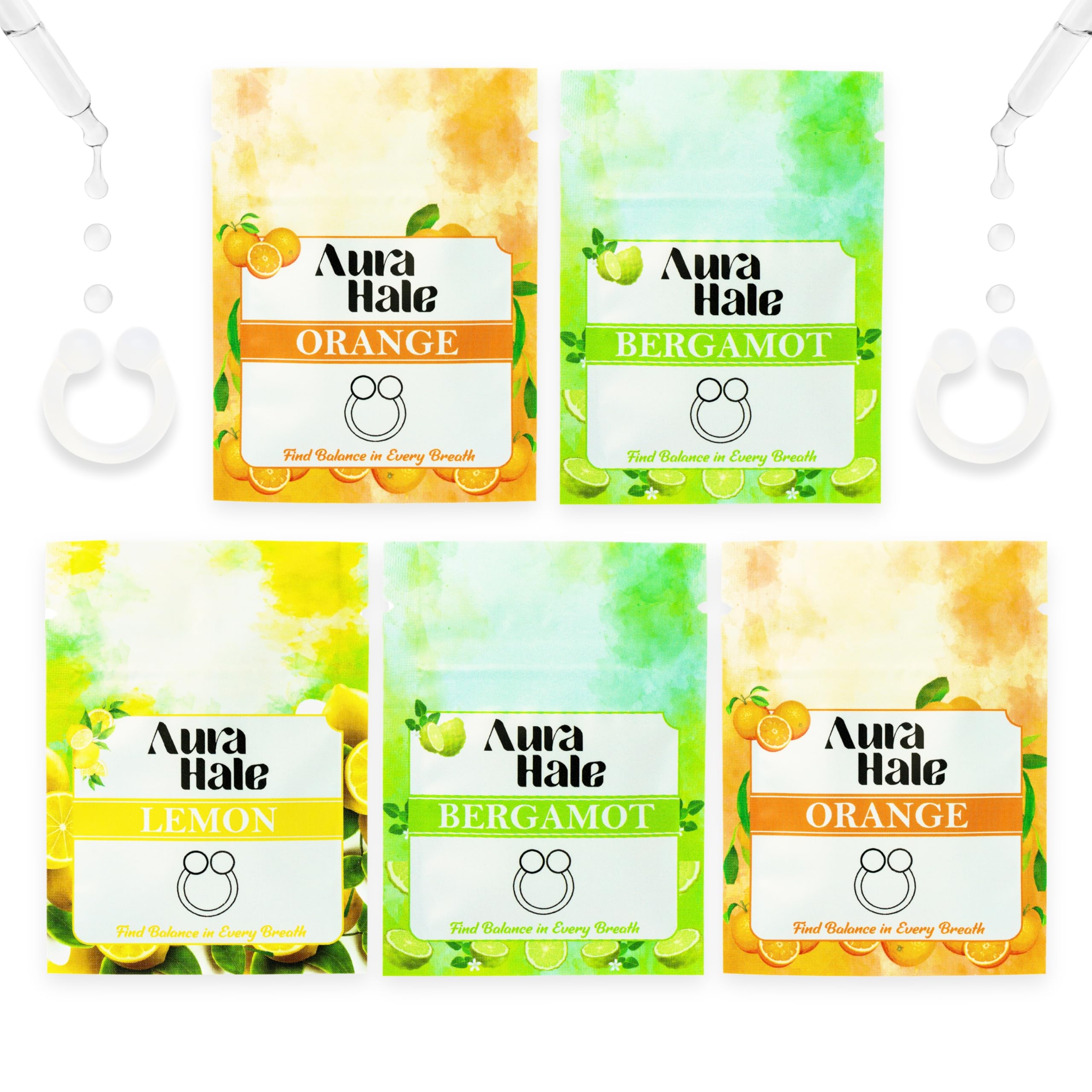 Aurahale Transparent Citrus Pack – Essential Oil Infused Nasal Diffuser Rings For Steady Energy, Clear Thinking & Balanced Mood | Wearable Aromatherapy | Medical-Grade Silicone | Organic