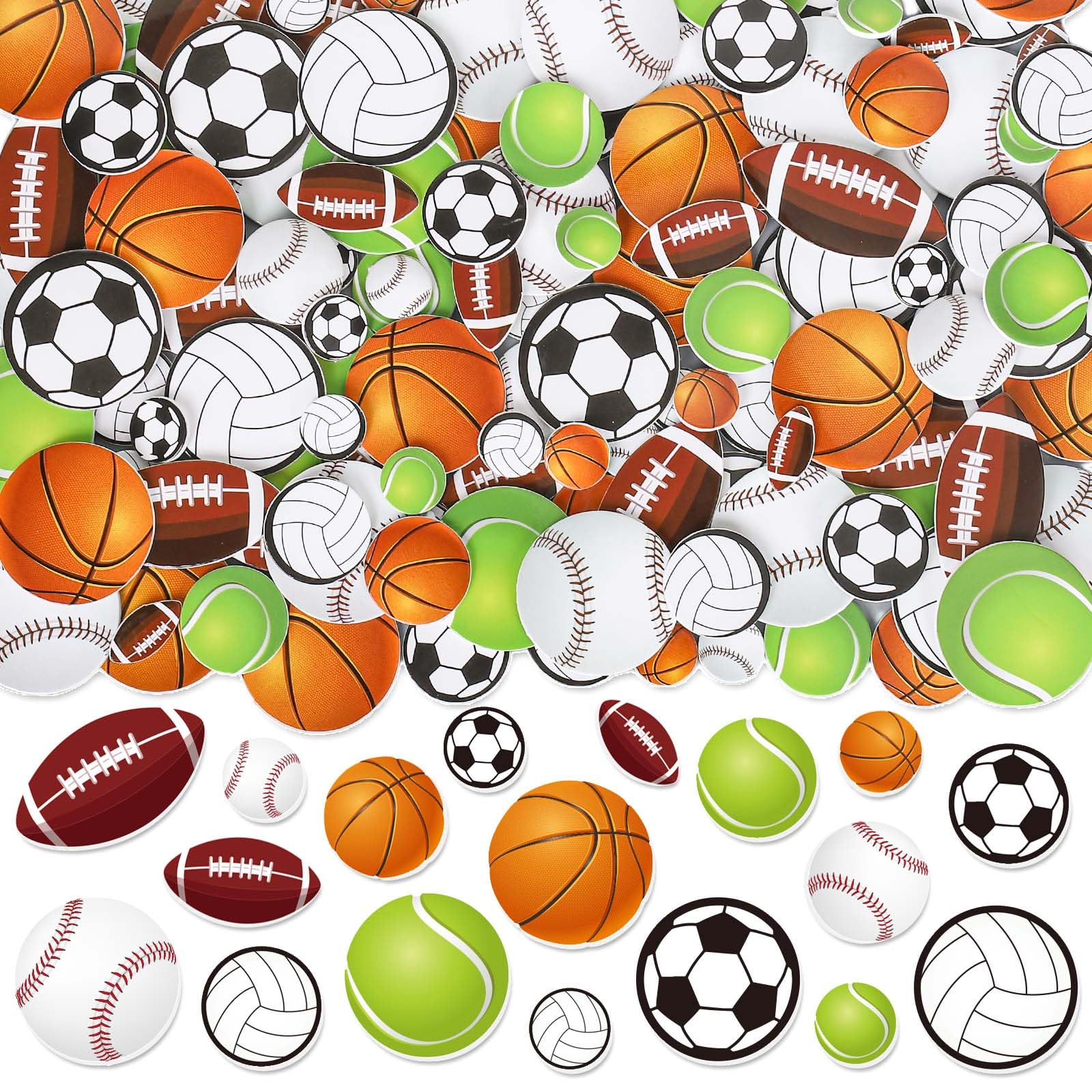 Autocollants en mousse balle de sport Whaline, lot de 488 stickers décoratifs en 3 tailles