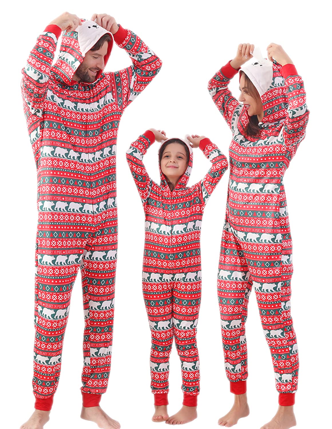 Family Matching Christmas Onesie, Cute Vacation Reindeer Print One Piece Pajamas, Hooded Holiday Sleepwear Nightwear-image-12