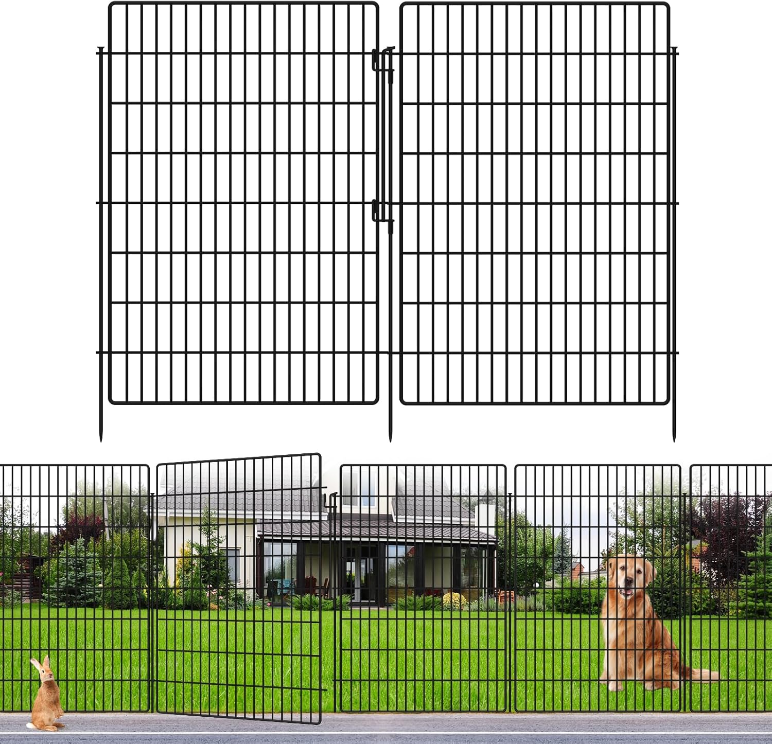 10 Panels Garden Fencing Animal Barrier with Lock, 40 in(H) X 24 ft(L) Dog Fence Outdoor for Yard Rustproof No Dig Decorative Tall Garden Fence Metal Wire Panel Border Rabbit Ground Stakes Fencing