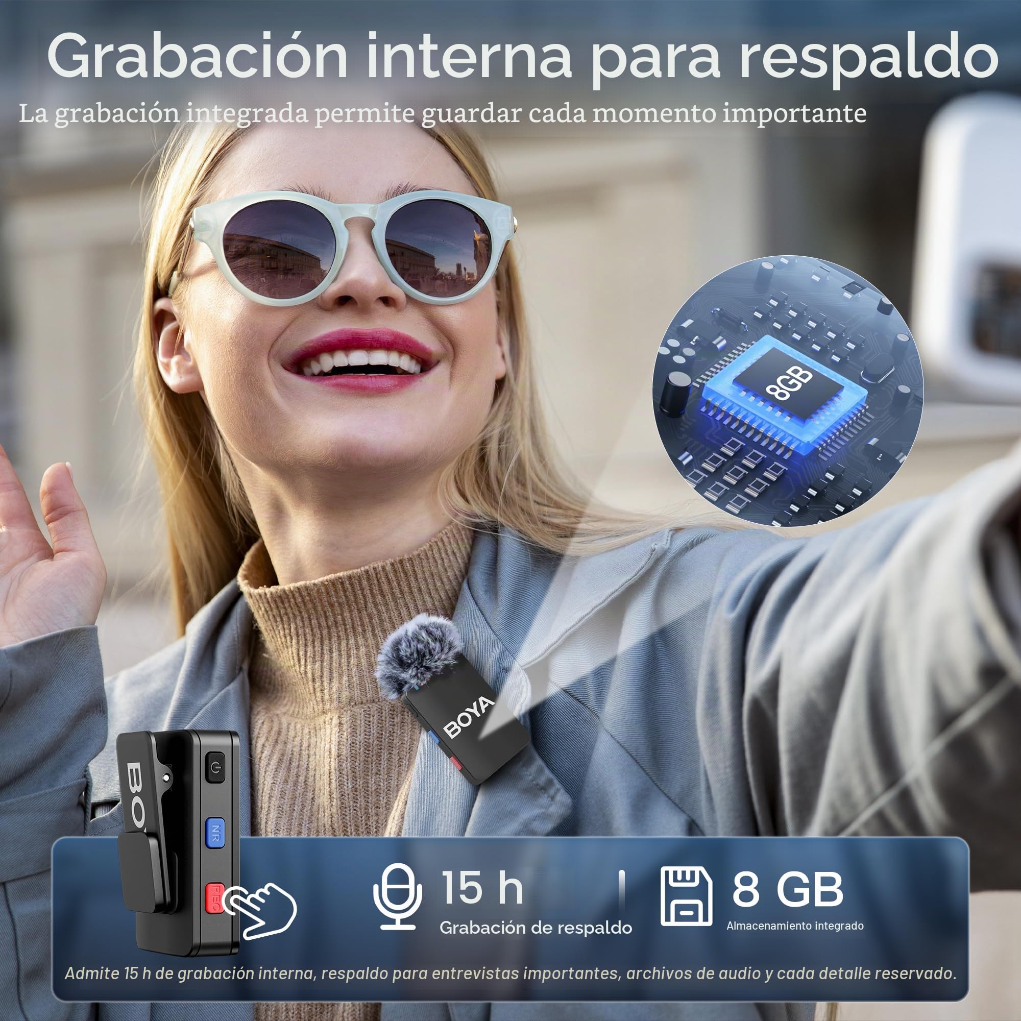 BOYA Micrófono Lavalier Inalámbrico para iPhone y Android, Grabación Integrada, Rango 650 Pies, Duración Batería 10 Horas