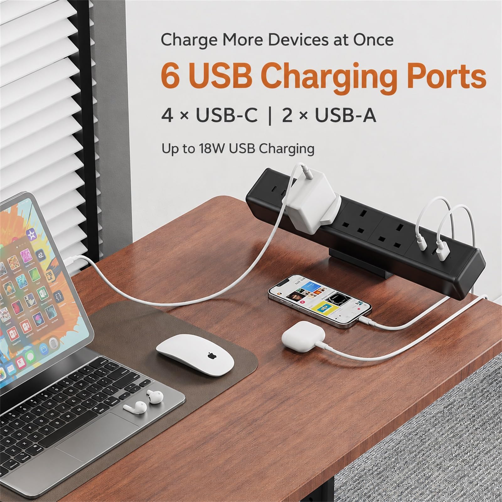 Presa di alimentazione con morsetto da scrivania, 3 prese UK con 4 porte USB-C e 2 porte USB-A, prolunga regolabile con morsetto, striscia di alimentazione da tavolo in alluminio, cavo da 2 m per