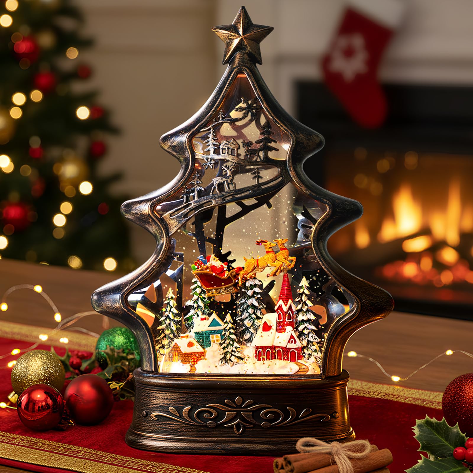 ZQQLITE Lanterna de globo de neve de Natal, edifícios brilhantes