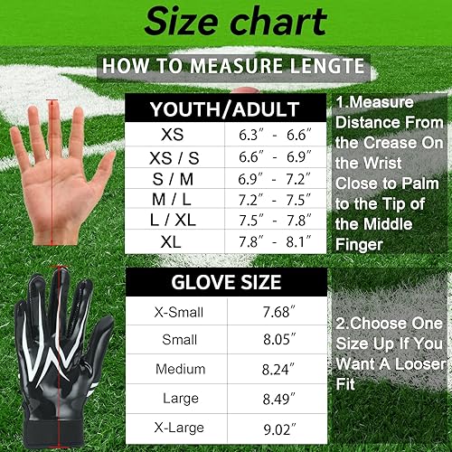 Miniatura 6 de Graloky Guantes de fútbol para hombres, mujeres y niños, guantes receptores de fútbol para adultos jóvenes, guantes de fútbol de silicona ultra