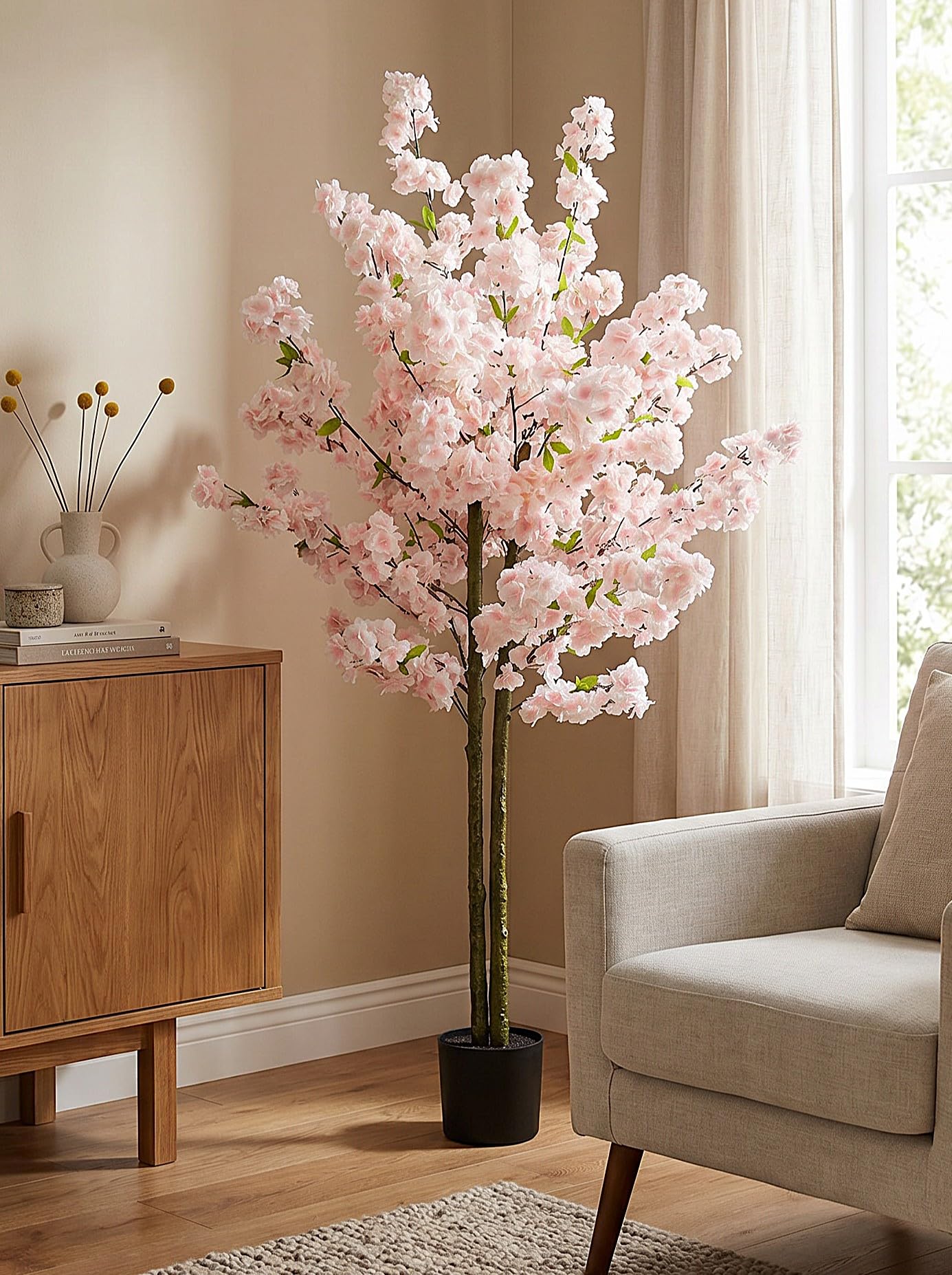 Arnusa Plante artificielle Cerisier Arbre Artificiel Rose 160 cm