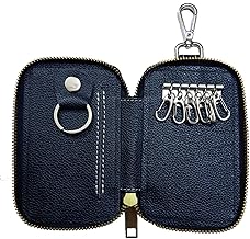 GIMNER Genuine Leather Key Case Pouch Wallet Key chain Key Holder Ring with 6 key Buckles, 1 Dock hook, 1 Detachable Key Ring (L 12cm x B 7cm x W 2cm)