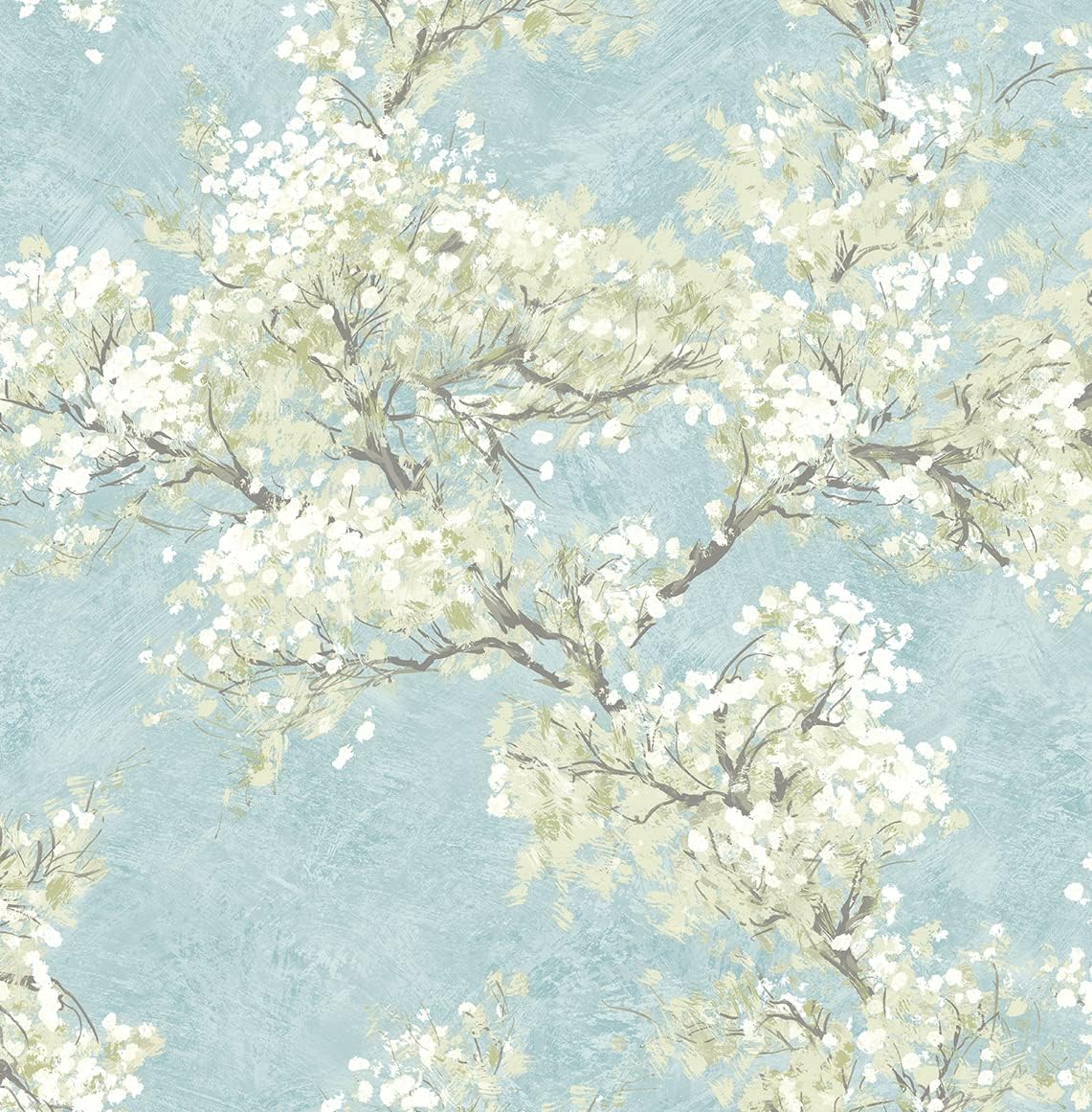 NextWall Cherry Blossom Grove Impressionistic Peel and Stick Wallpaper (Blue Mist & Green Tea)