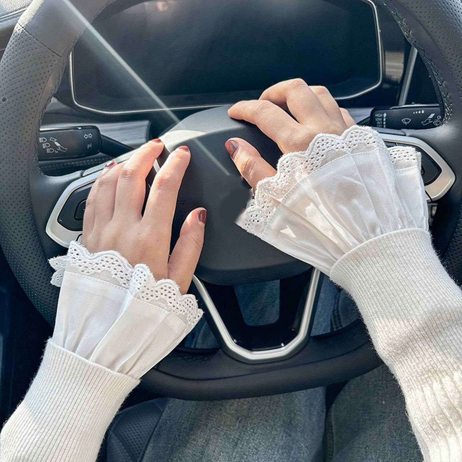 Polsini da polso per camicie maglione pizzo manica finta ornamento svasato increspato maniche svasate svasate polsini falsi polsi.Bianco