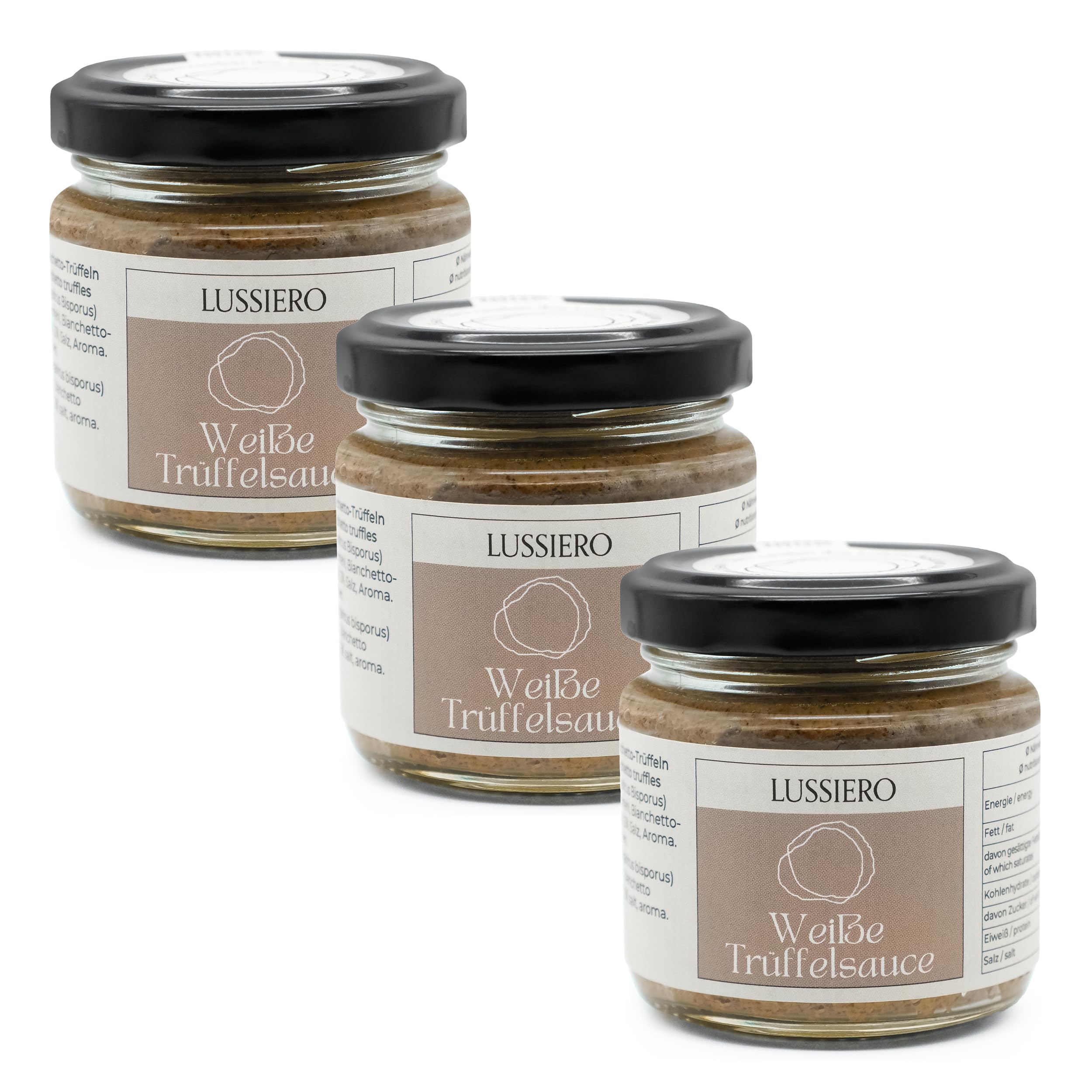 3er Pack Lussiero Weisse Bianchetto Trüffel Sauce Salsa mit echtem Bianchetto Trüffel Tuber Borchii 80g