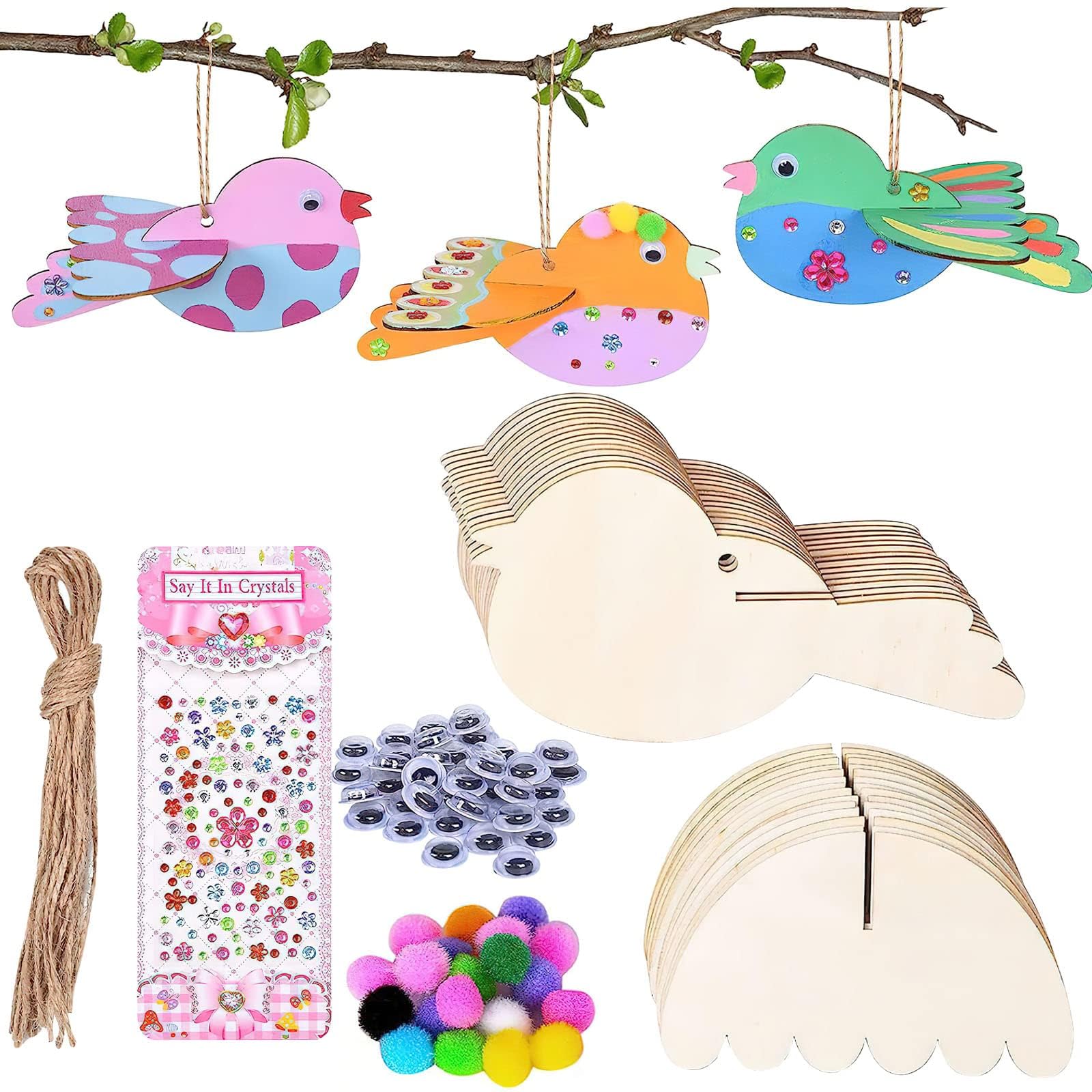 Wood Craft Kit DAWRIS 16pcs 3D Wooden Bird Crafts Kit - DIY Paint ...