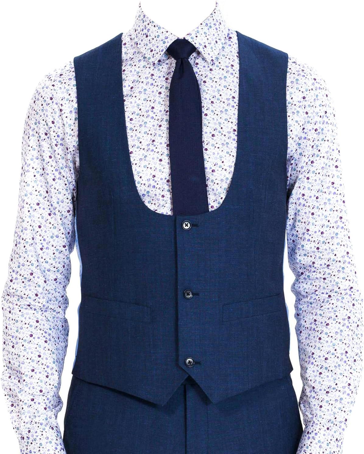 HBDesign Mens 3 Piece 2 Button Notch Lapel Slim Trim Fit Casual Suite