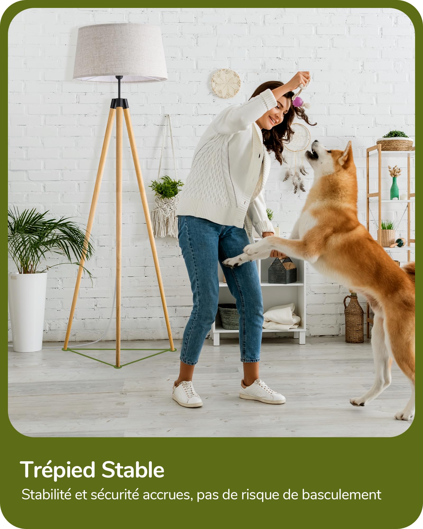 EDISHINE Lampadaire Trépied en Bois, Luminosité & Température de Couleur Variables en Continu, Contrôle par Télécommande ou Pédale, Abat-jour en Lin, Luminaires intérieur pour Salon, Chambre