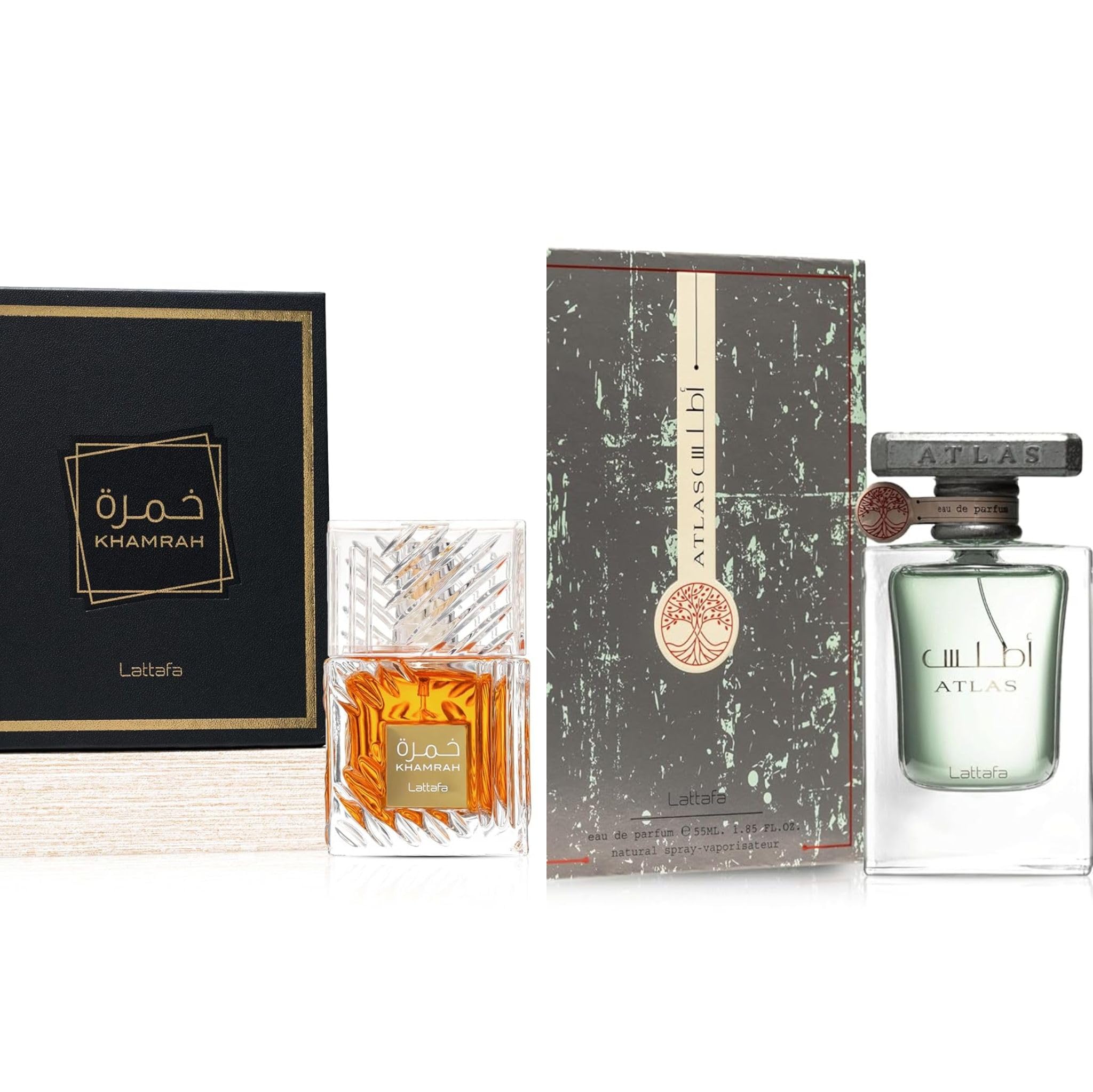 Lattafa Khamrah Eau de Parfum 100ml Atlas Eau de Parfum 100ml – Long Lasting Arabian Fragrance Bundle for Men, Warm Spicy & Fresh Aquatic Cologne Set, Luxury Gift Set