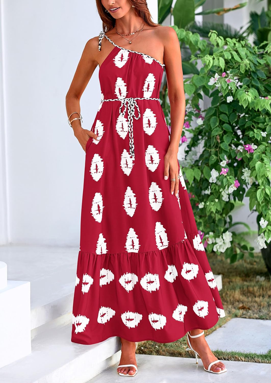 PRETTYGARDEN Women's 2026 Summer One Shoulder Maxi Dress Printed Flowy Boho Long Sundresses Spring Beach Vacation Clothes - Image 5