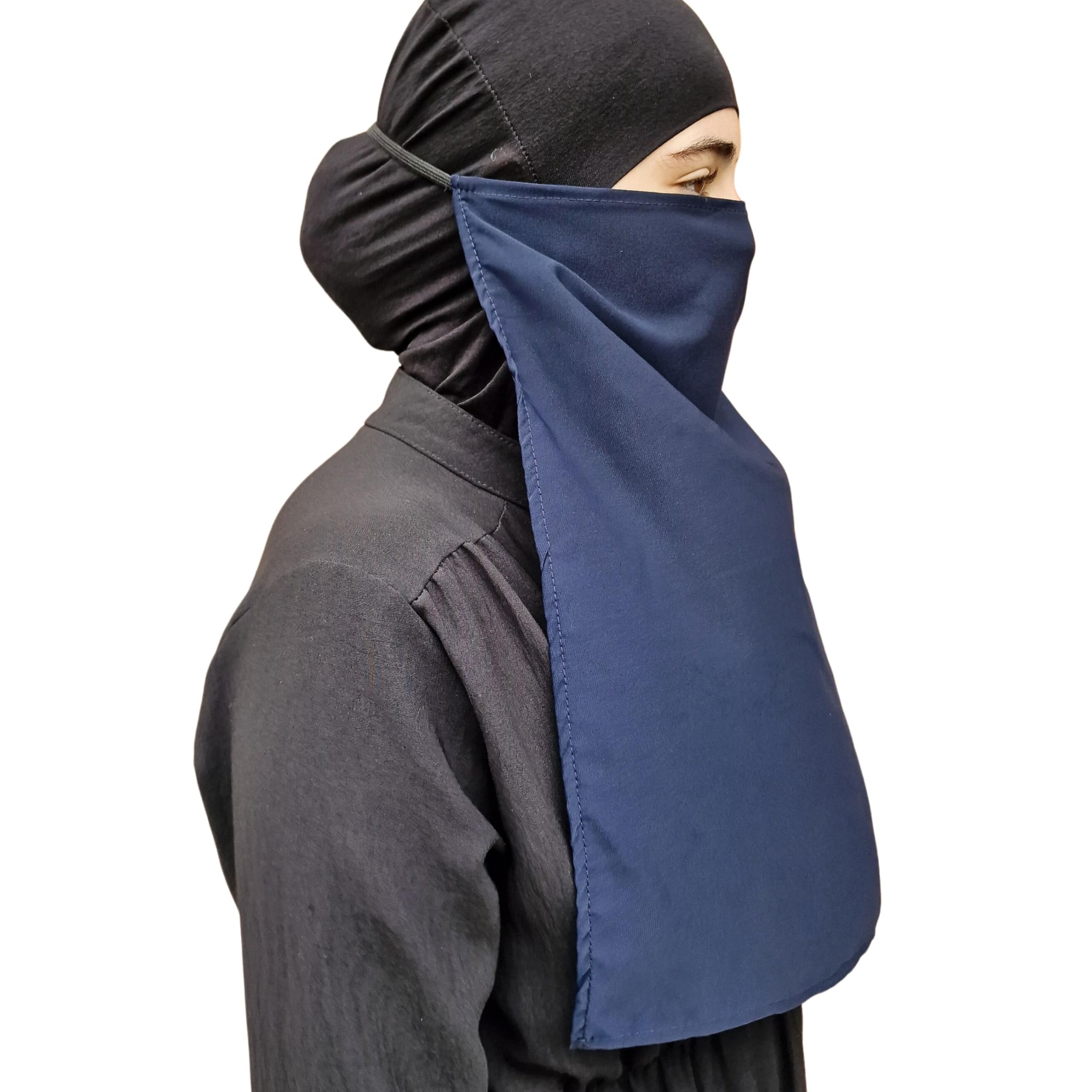 Niqab Face Veil Jilbab Abaya Khimar Headscarf One Piece Islamic Scarf Ideal Madrassa Mosque Ramadan Eid Wedding Everyday (Navy)