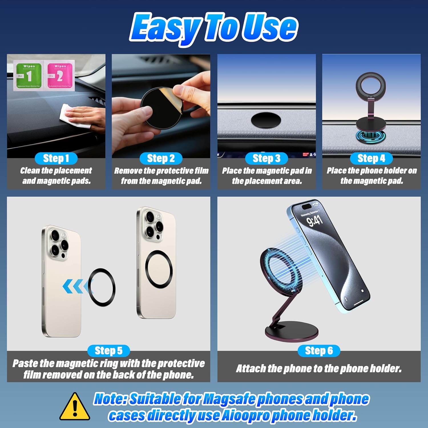 Double Magnetic Ring Phone Holder, Strong Dual-Sided Magnet Mount for iPhone, Android & MagSafe Cases, Iron Surface Compatible