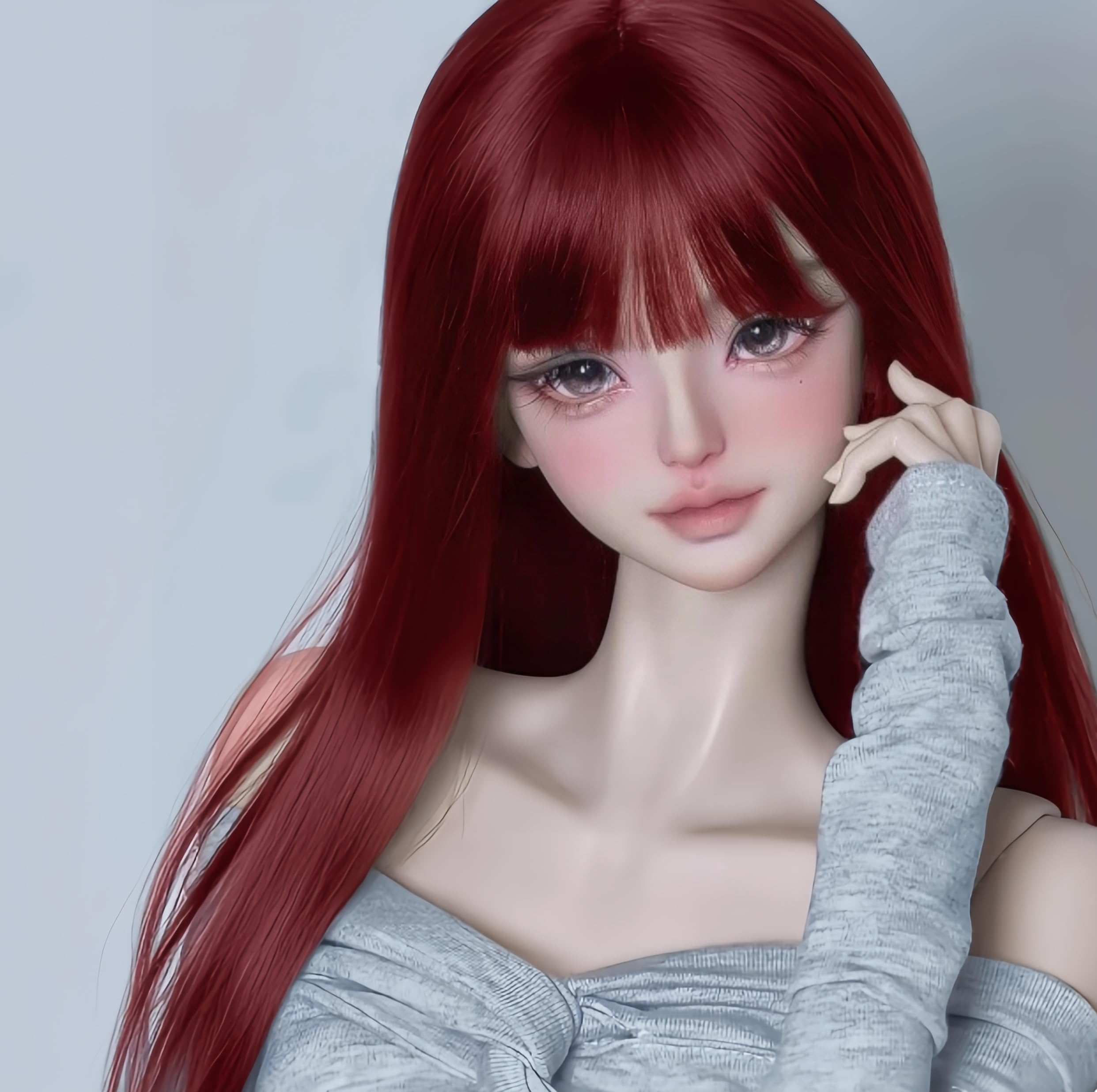 BJD - Parrucca per bambole, capelli lunghi e morbidi, capelli ricci naturali, capelli mossi, capelli lisci, per bambole BJD da 1/3 1/4 1/6 (capelli lisci neri 1/3)