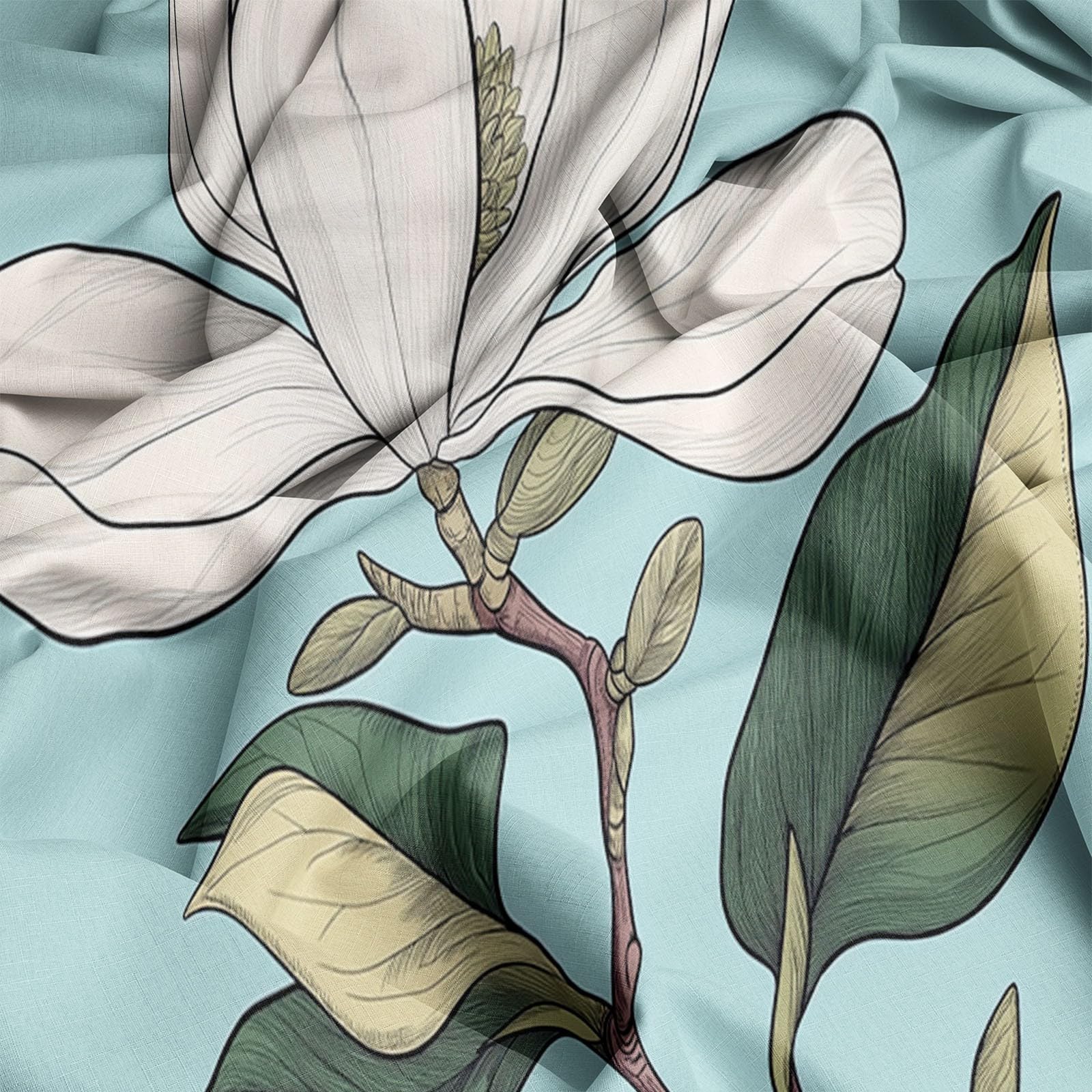 Generisch Pościel ręcznie rysowana magnolia, 155 x 220 cm, poszewka na kołdrę, jasnoniebieska, puszysta, hipoalergiczna pościel 3-częściowy, dla nastolatków, chłopców i dziewczynek, zestaw pościeli z