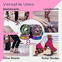 Vista 4 de Rodamientos para patineta de 0.315 in, paquete de 8 con arandelas y tuercas de seguridad, patinetas largas, cruceros, patinetes de surf, patinetes