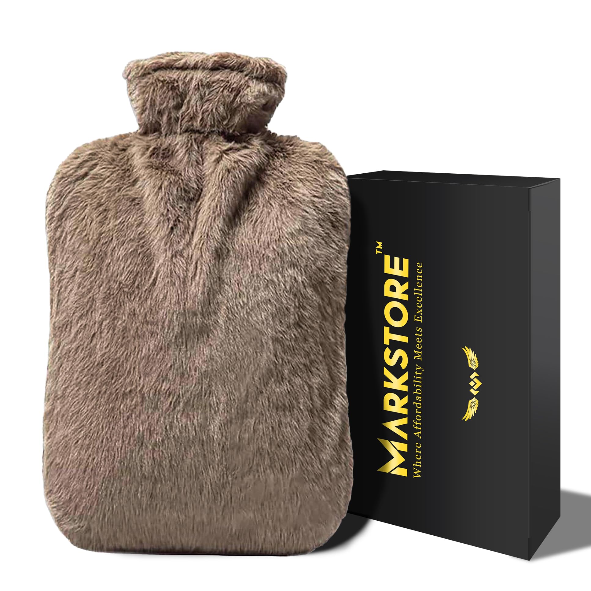 Hot Water Bottle with Soft Cover 2 Liter, Premium PVC Hot Water Bag for Cramps, Neck, Shoulders Pain Relief, Hot Cold Pack for Hot and Cold Therapy and Feet Warmer (Brown)