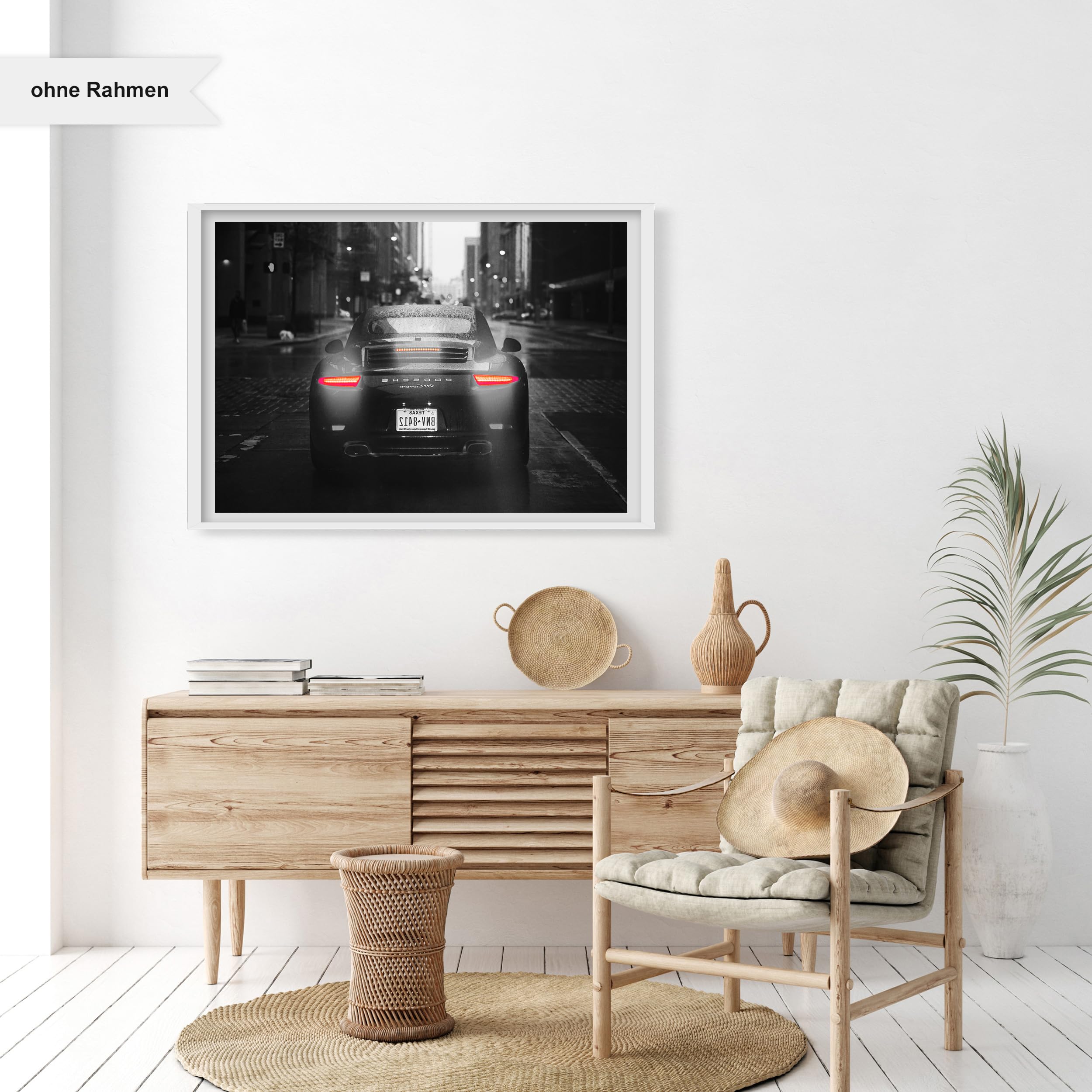 Poster Lumières de voiture rouges la nuit, noir et blanc, noir et blanc, photographie, impression d'art sans cadre, peinture murale - A4, A3, A2, A1, A0, XXL - Salon, Chambre, Cuisine, Décoration