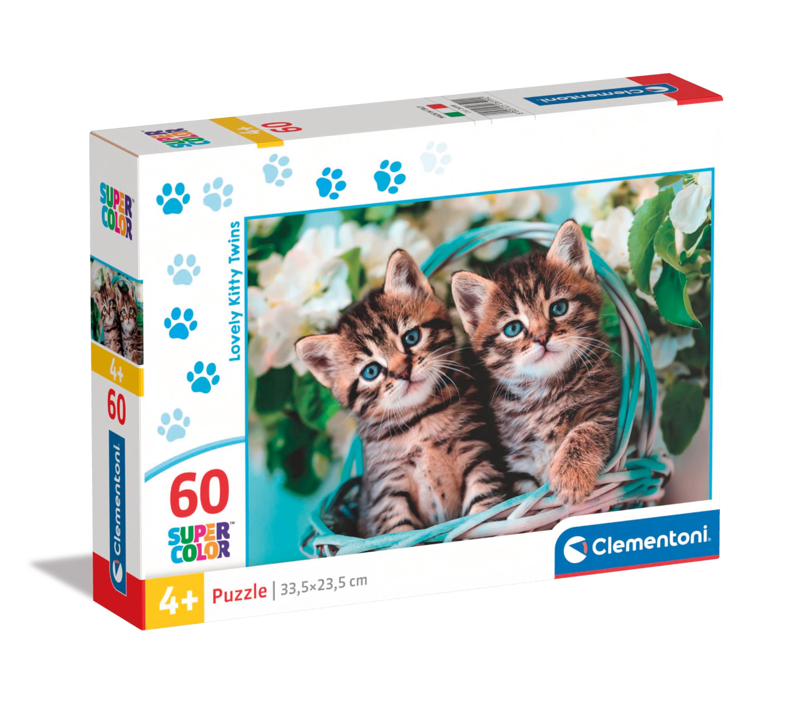Clementoni Jigsaw Puzzle Lovely Kitty Twins 60 Pieces - Supercolor Puzzle For Children 4-6 Years, Realistic, Animals, Cats, Gift For Boy/Girls, Puzzle For Kids, Made In Italy, 26599