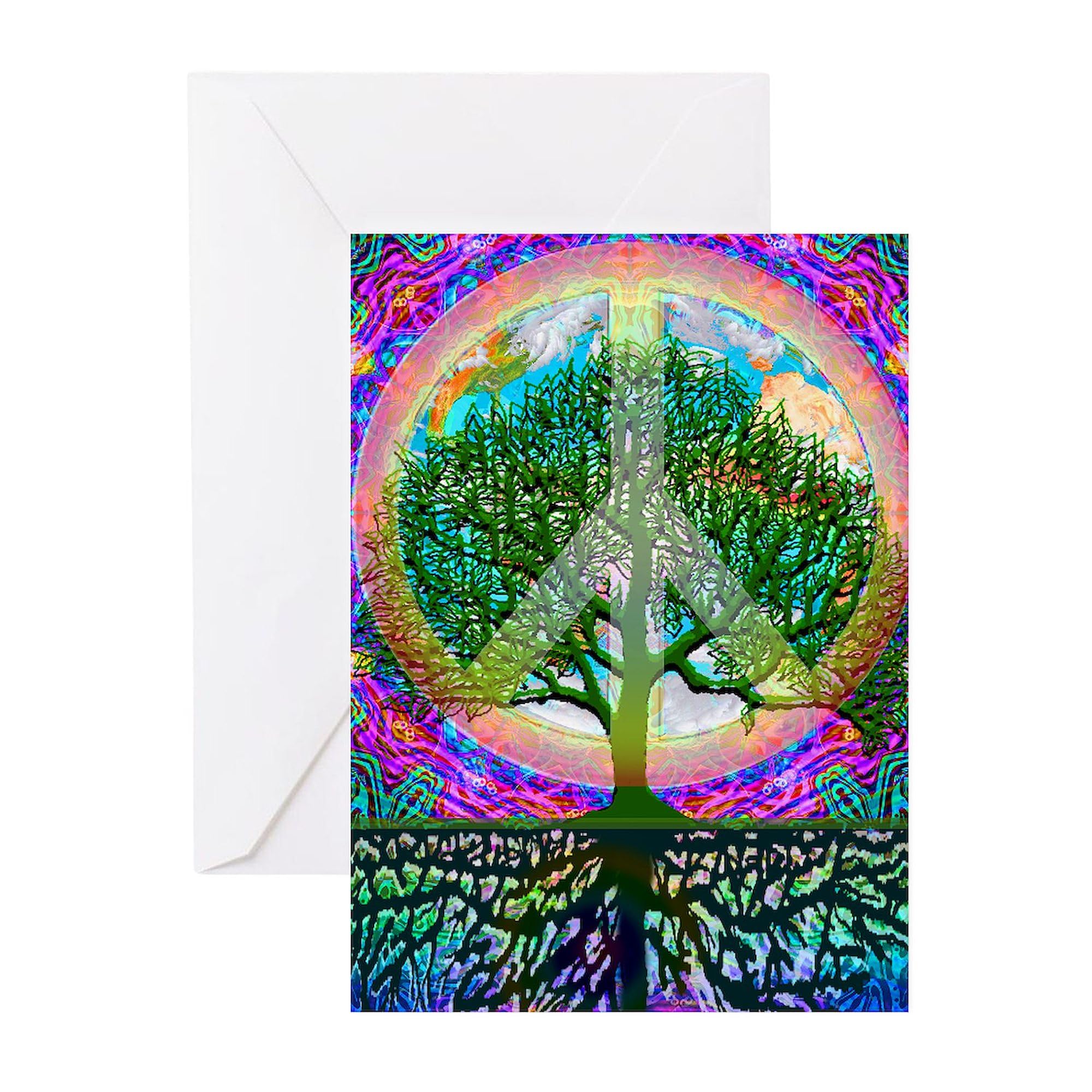 CafePress Tree Of Life World Peace Greeting Card (20-pack), Note Card with Blank Inside, Birthday Card Matte