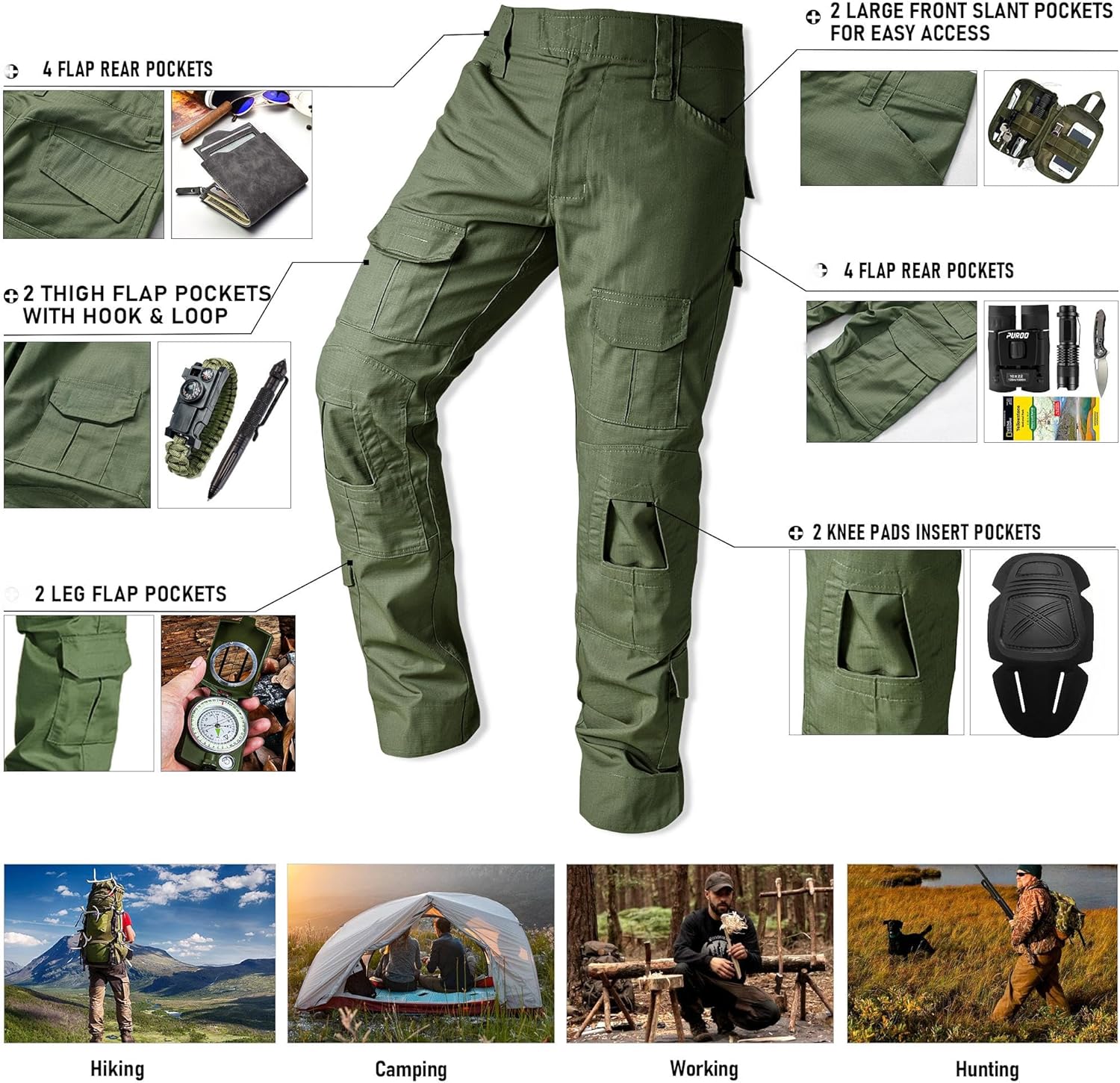 Tactical Camo Cargo Pants for Men - Outdoor Hiking Ripstop Work Pants with Multi Pockets - No Belt, No Kneepad - Image 5