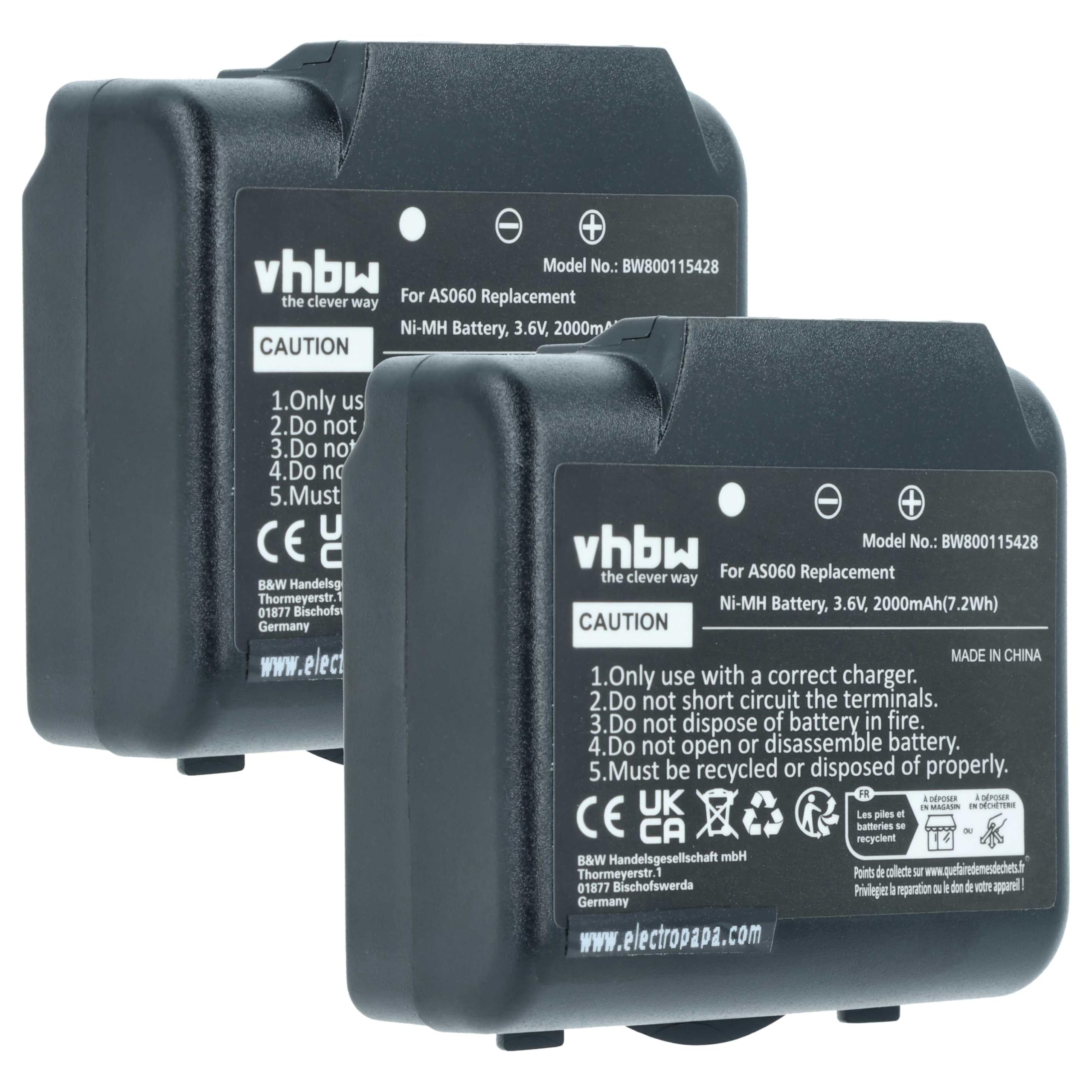 vhbw 2x batteria compatibile con IMET M550 Ares, M550S Thor, BE5500, BE3600 Radiocomando Industriale, Telecomando (2000mAh, 3,6V, NiMH) - Nero