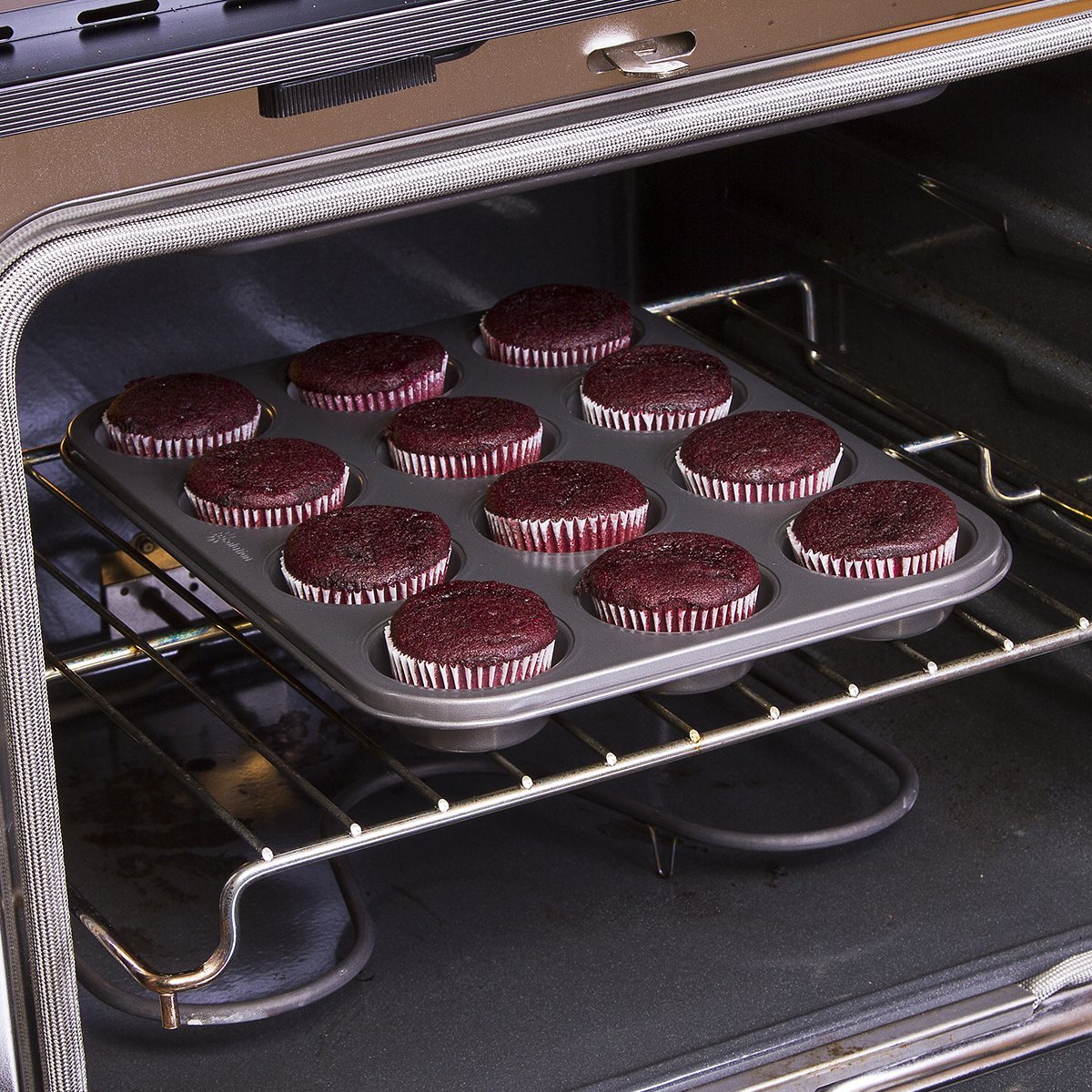 Ecolution 12 Muffinförmchen, Backgeschirr, antihaftbeschichtet, robuster Karbonstahl, Grau