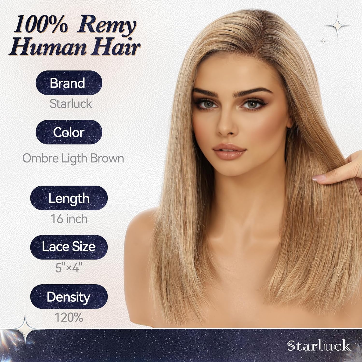 starluck Human Hair Wig for Women HD Lace Front Wigs Real Human Hair Wigs Ombre Ligth Brown (T4/6/10#) Layered Wig 16 Inch Realistic and Resistant for Daily Party Use