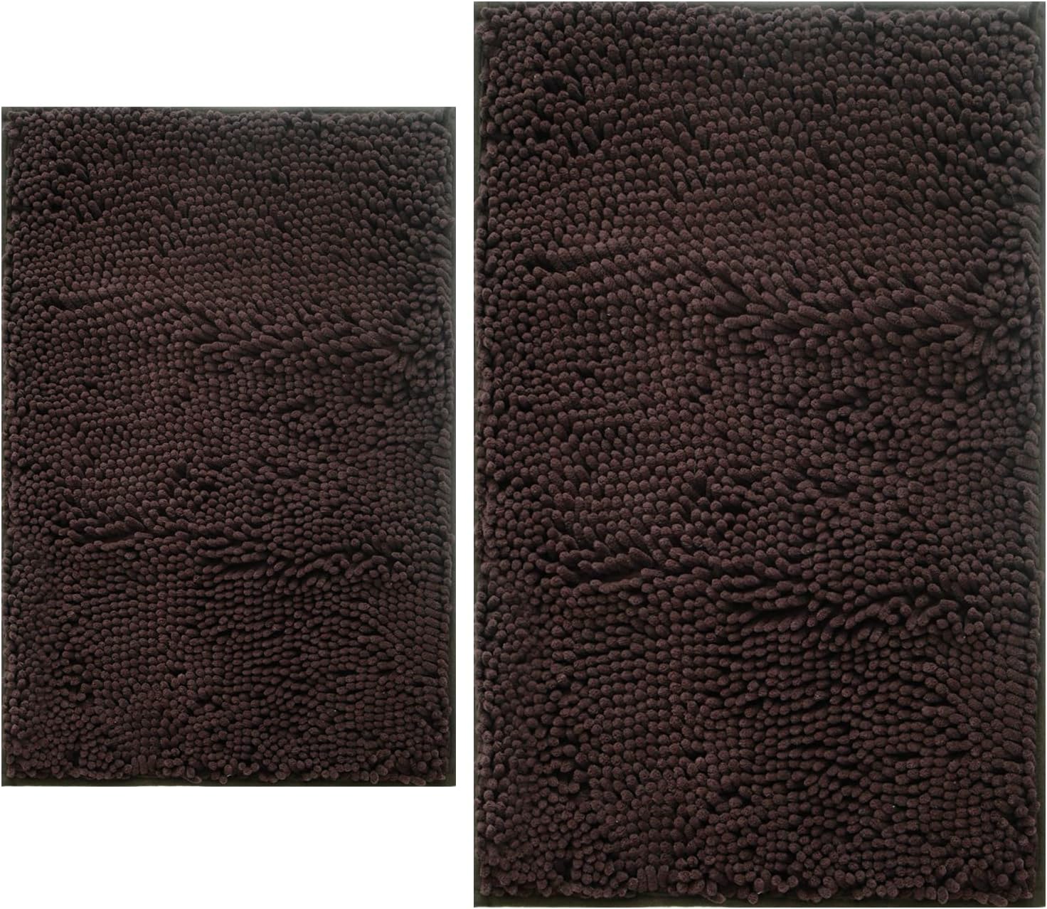 Bathroom Rugs Sets 2 Piece, Extra Soft Chenille Bath Mat Ultra Absorbent Bathroom Rug, Bathroom Mat with Sturdy PVC Non-Slip Bottom, Machine Washable Bath Rugs (20x32 Inch + 16x24 Inch, Coffee)