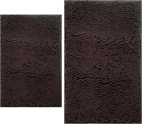 Juego de 2 alfombras de baño de felpilla extra suave, ultra absorbente, alfombra de baño con parte inferior antideslizante de PVC resistente,