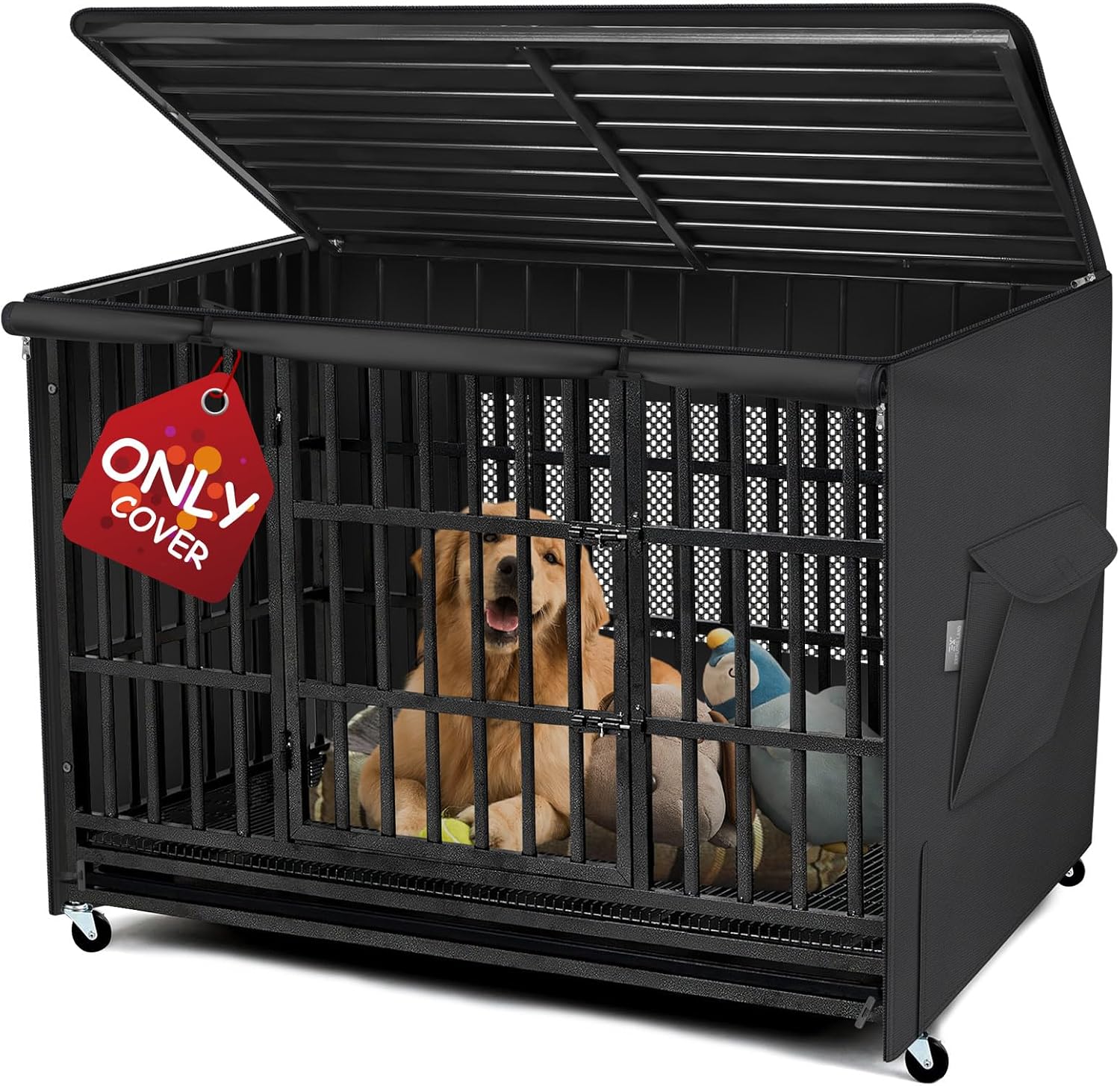 Explore Land 42 inches Dog Crate Cover with Top Panel Non-Toxic Inodorous Polyester Friendly for Dogs (Black)