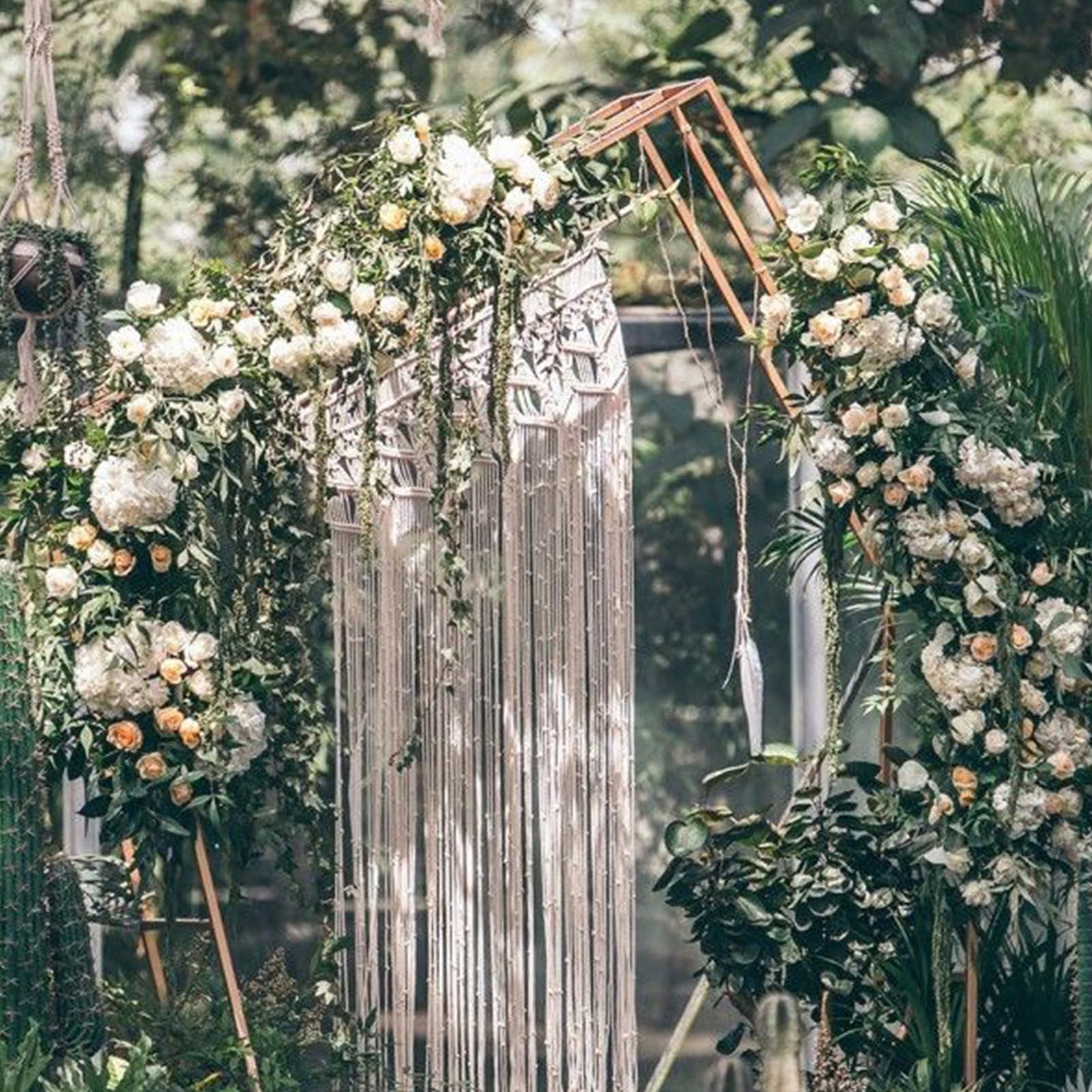 Boho Vorhang Makramee Blickdicht, Baumwolle Vorhänge mit Kräuselband für Schlafzimmer & Wohnzimmer – Behang als Raumteiler für Hochzeitsdeko(180 * 95cm)