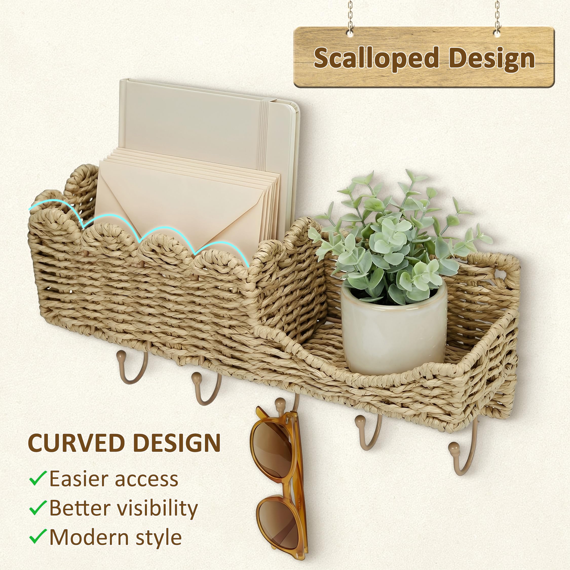 Portachiavi e organizer per posta in rattan intrecciato con 5