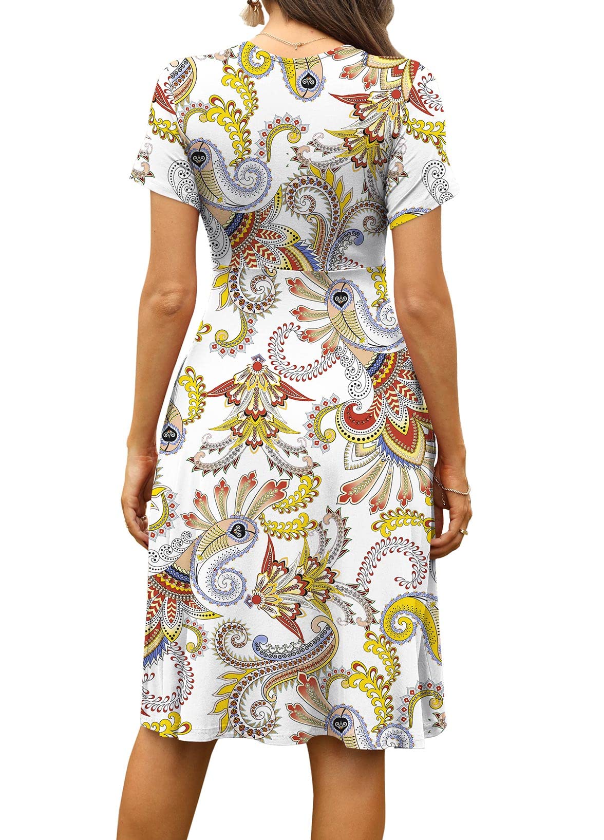 WEACZZY Vestido de Verano para Mujer, Manga Corta, Informal, Cuello en V, Estampado Floral, con Bolsillos