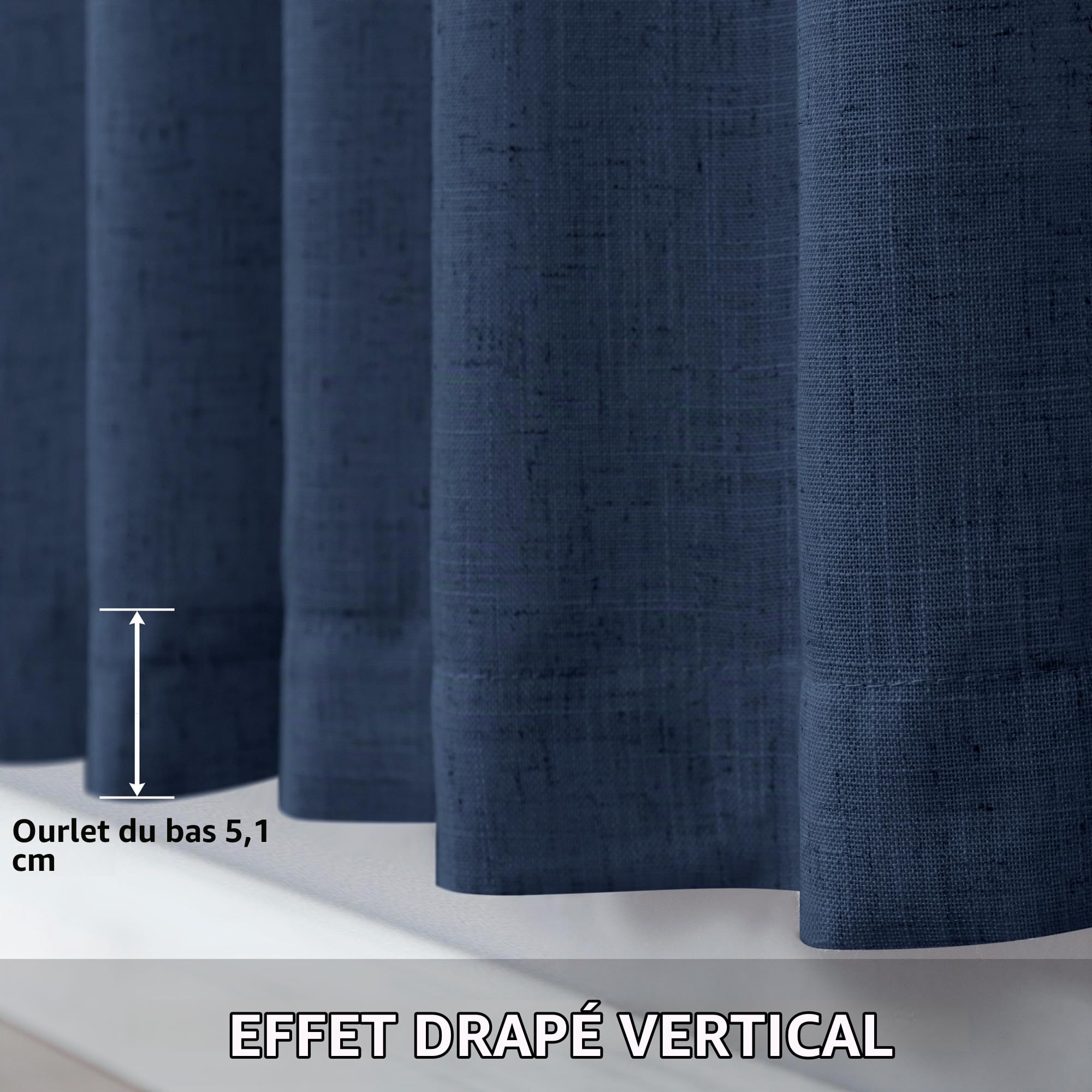 Lot de 2 rideaux bleu marine de 213,4 cm de long pour chambre à coucher, rideaux semi-transparents filtrant la lumière, bleu foncé pour salon, chambre à coucher, décoration rustique bohème, 132 x 213