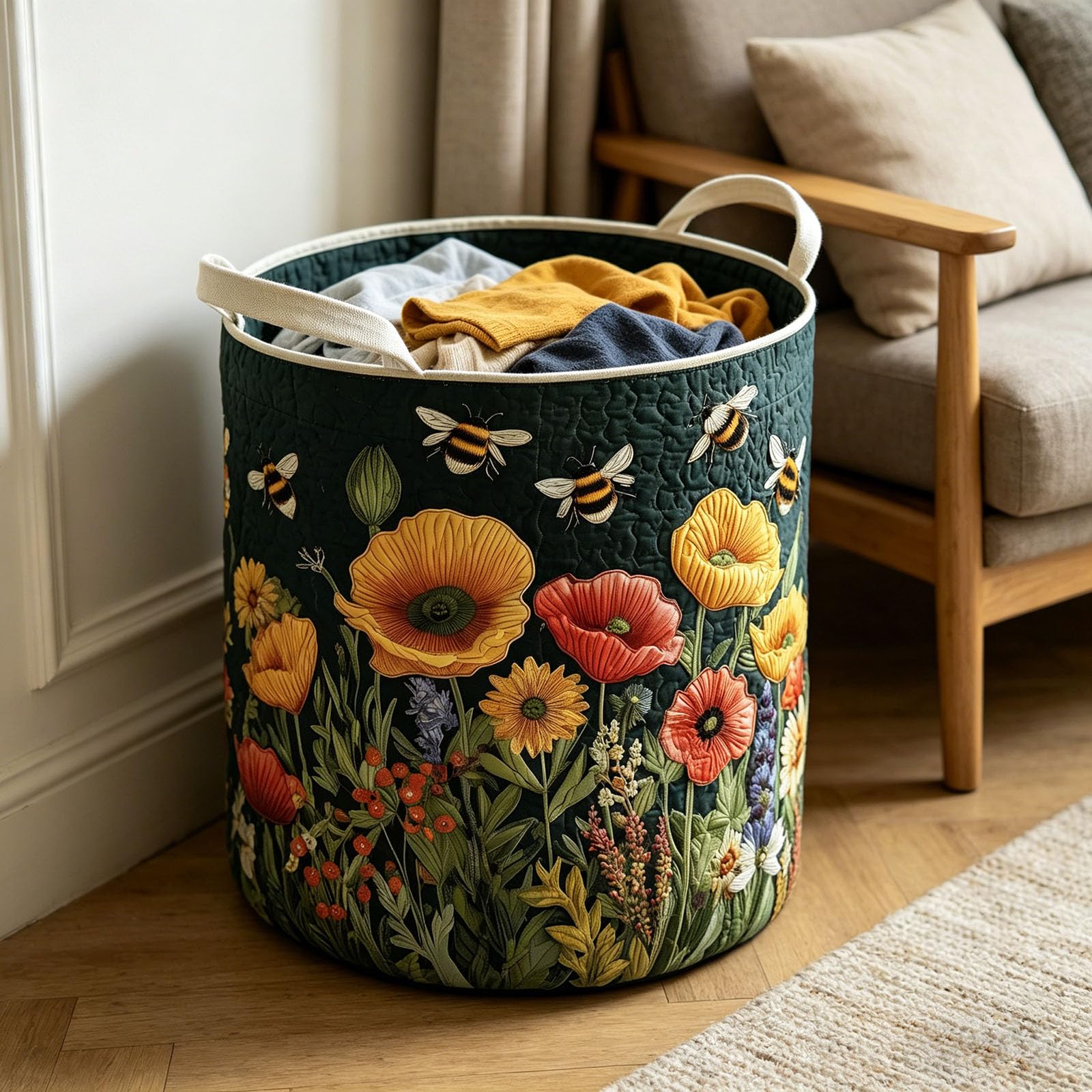 Faltbarer Gesteppter Wäschekorb aus Stoff mit Griffen – Moderner Aufbewahrungskorb für Kleidung, Spielzeug & Decken – Platzsparend & Stabil für Zuhause Bad Kinderzimmer,C,L(20"X28"/51cmX71cm)